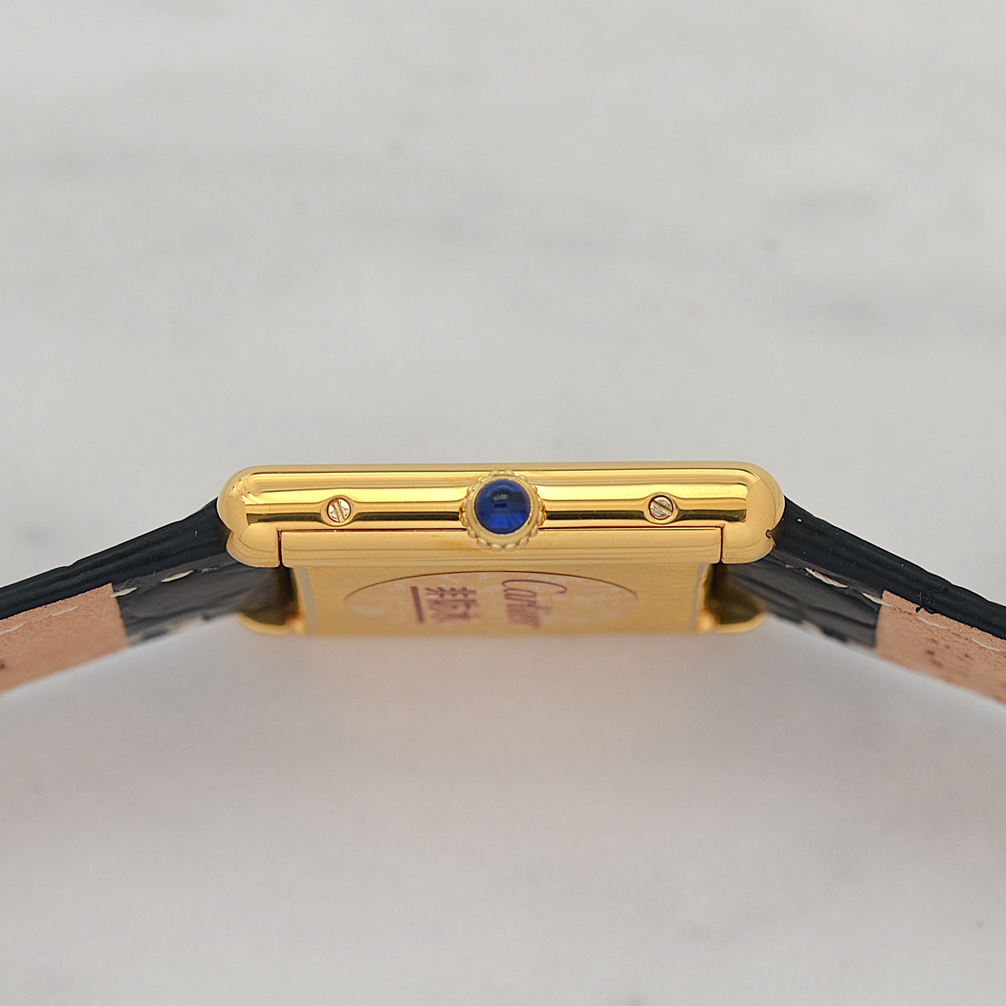 Cartier Must Tank LM Black Roman Numerals, Hand-wound, With Accessories, Cartier Complete Service Performed