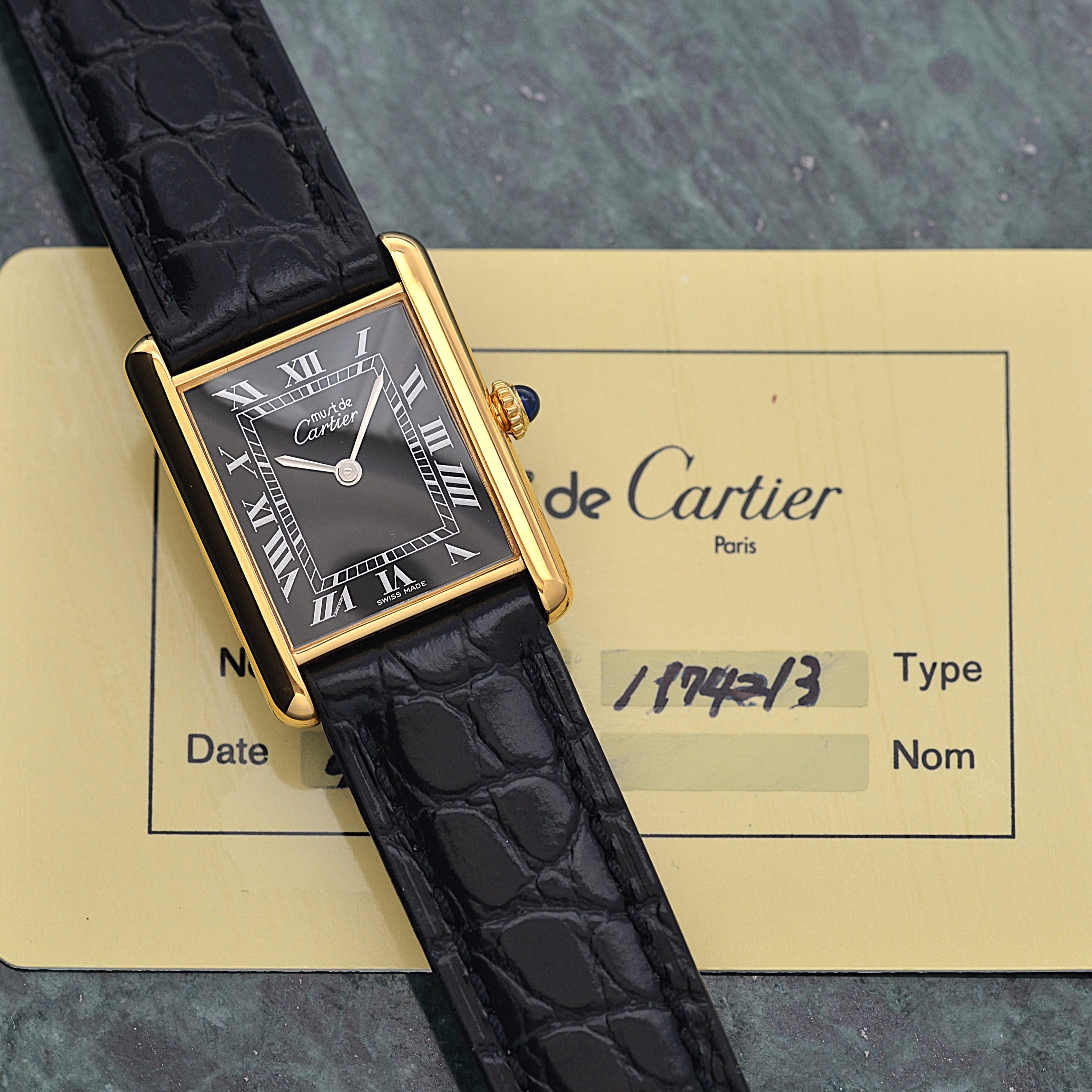 Cartier Must Tank LM Black Roman Numerals, Hand-wound, With Accessories, Cartier Complete Service Performed