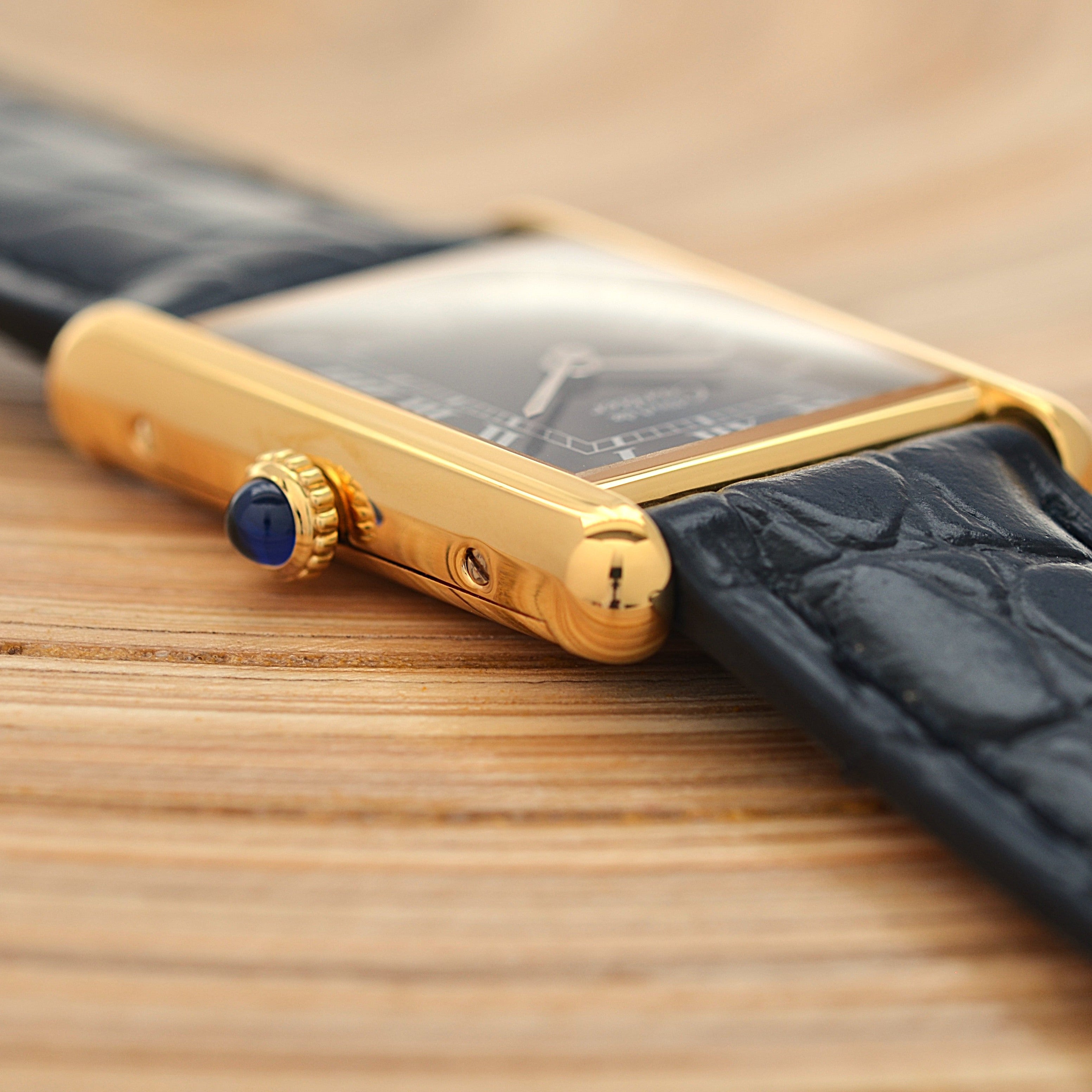 Cartier Must Tank LM Black Roman Numerals, Hand-wound, With Accessories, Cartier Complete Service Performed