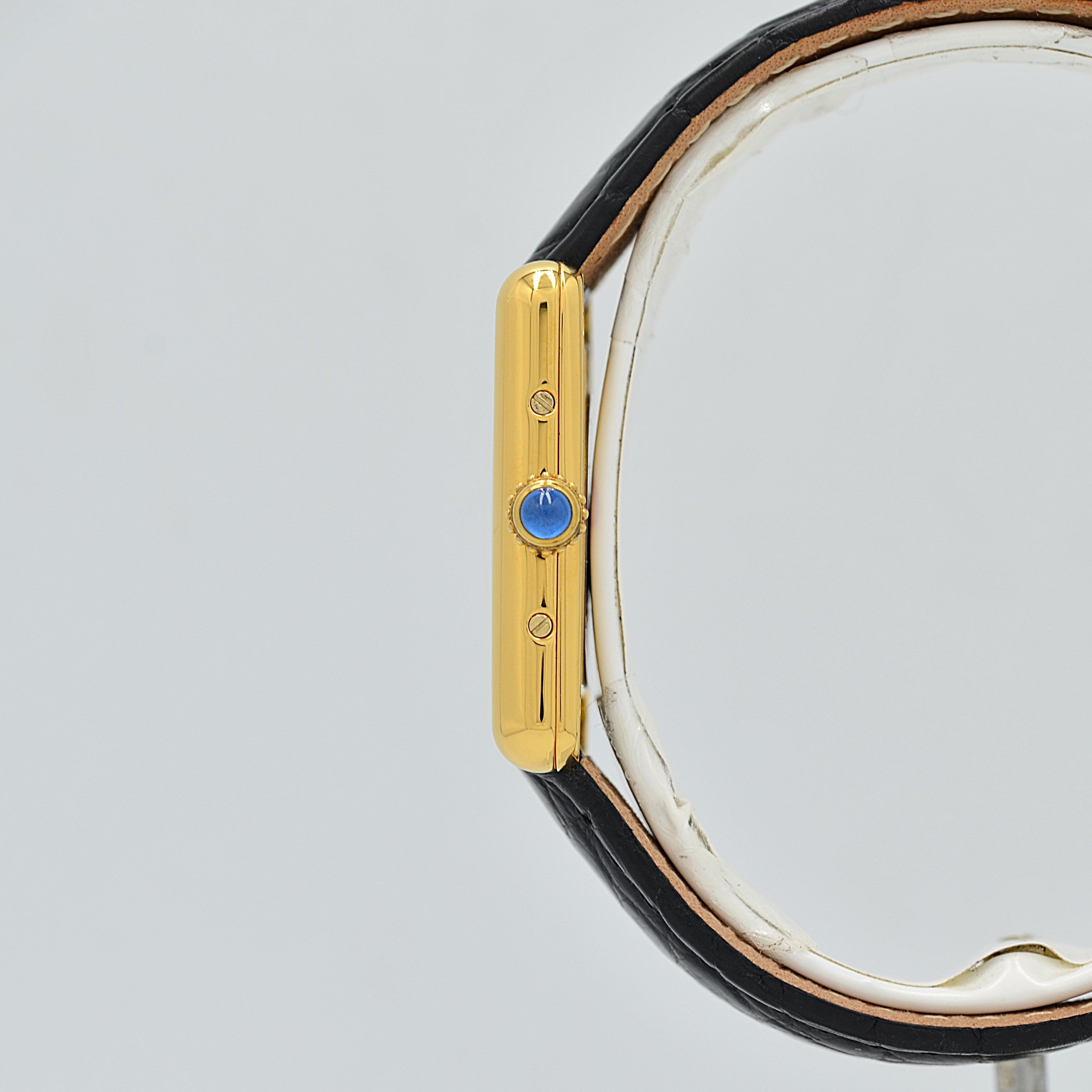 【Cartier】Cartier Must Tank SM Black 4 Roman Numerals with Original D-Buckle, Cartier Complete Service Performed