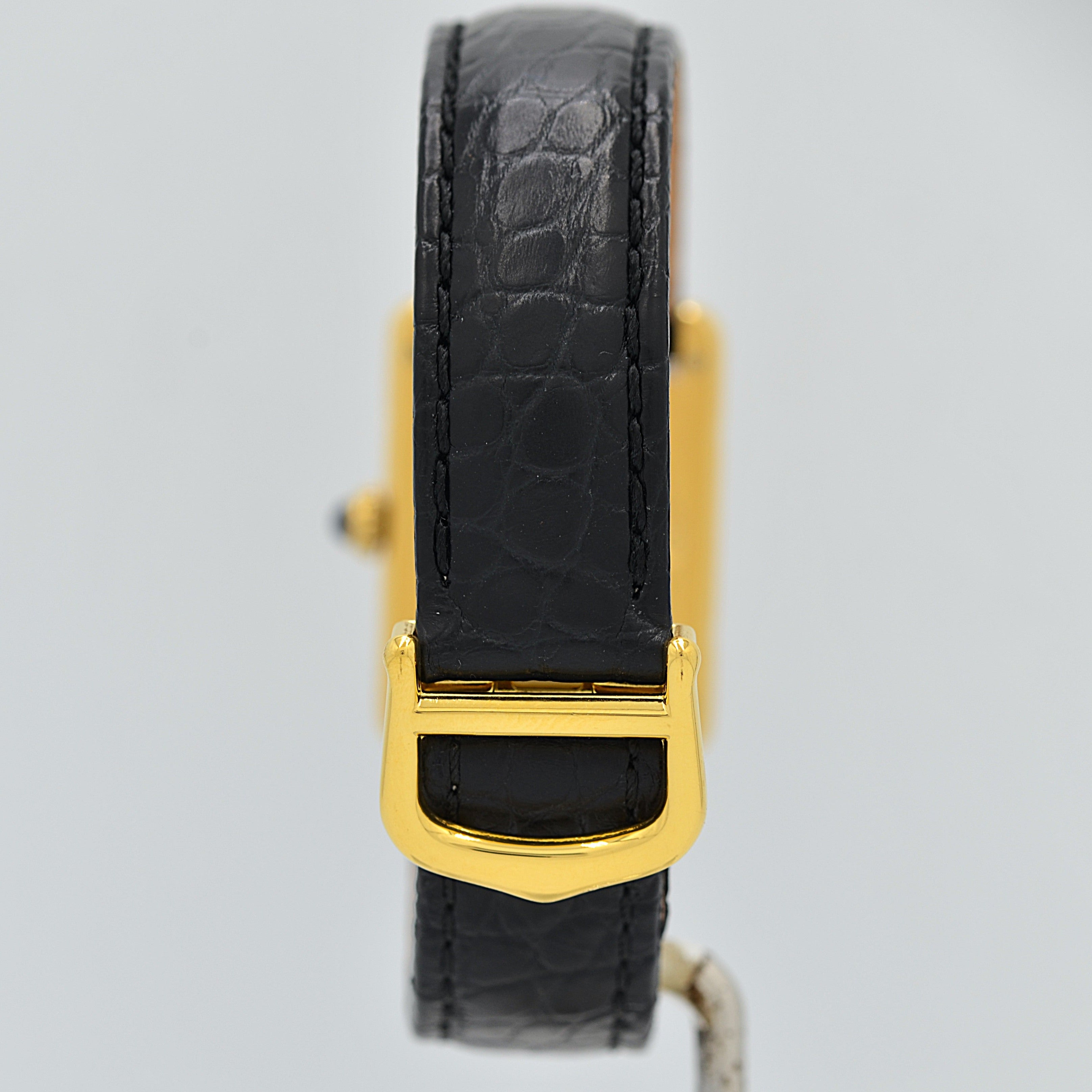 【Cartier】Cartier Must Tank SM Black 4 Roman Numerals with Original D-Buckle, Cartier Complete Service Performed