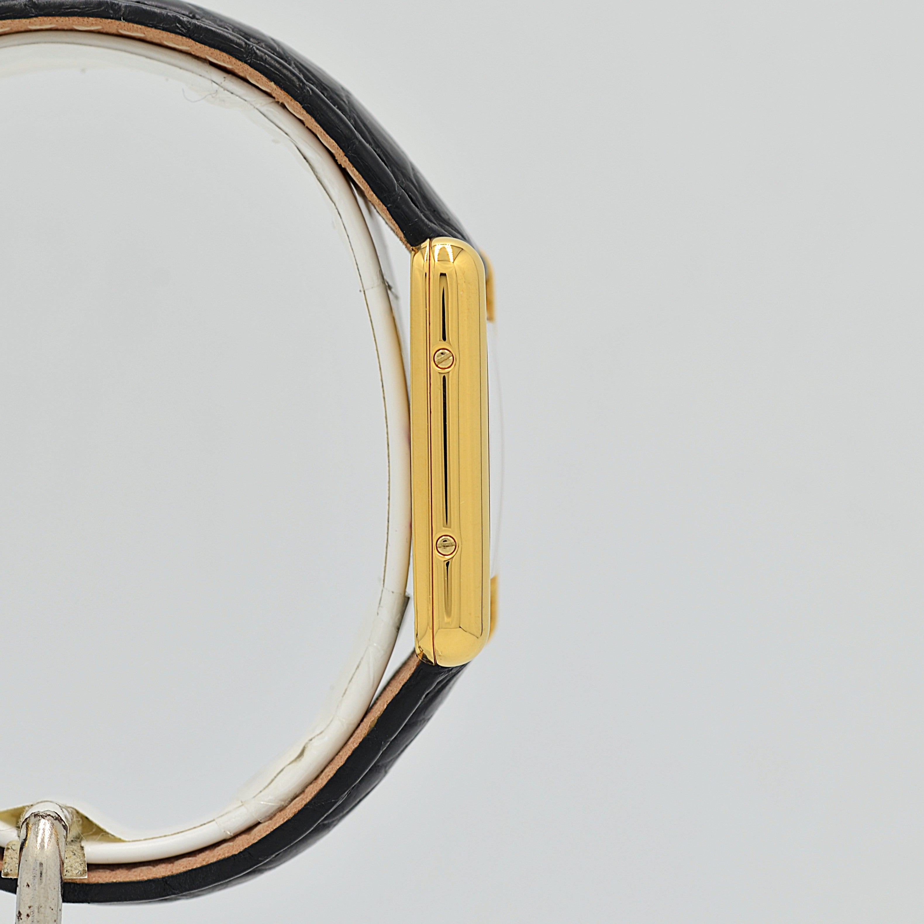 【Cartier】Cartier Must Tank SM Black 4 Roman Numerals with Original D-Buckle, Cartier Complete Service Performed