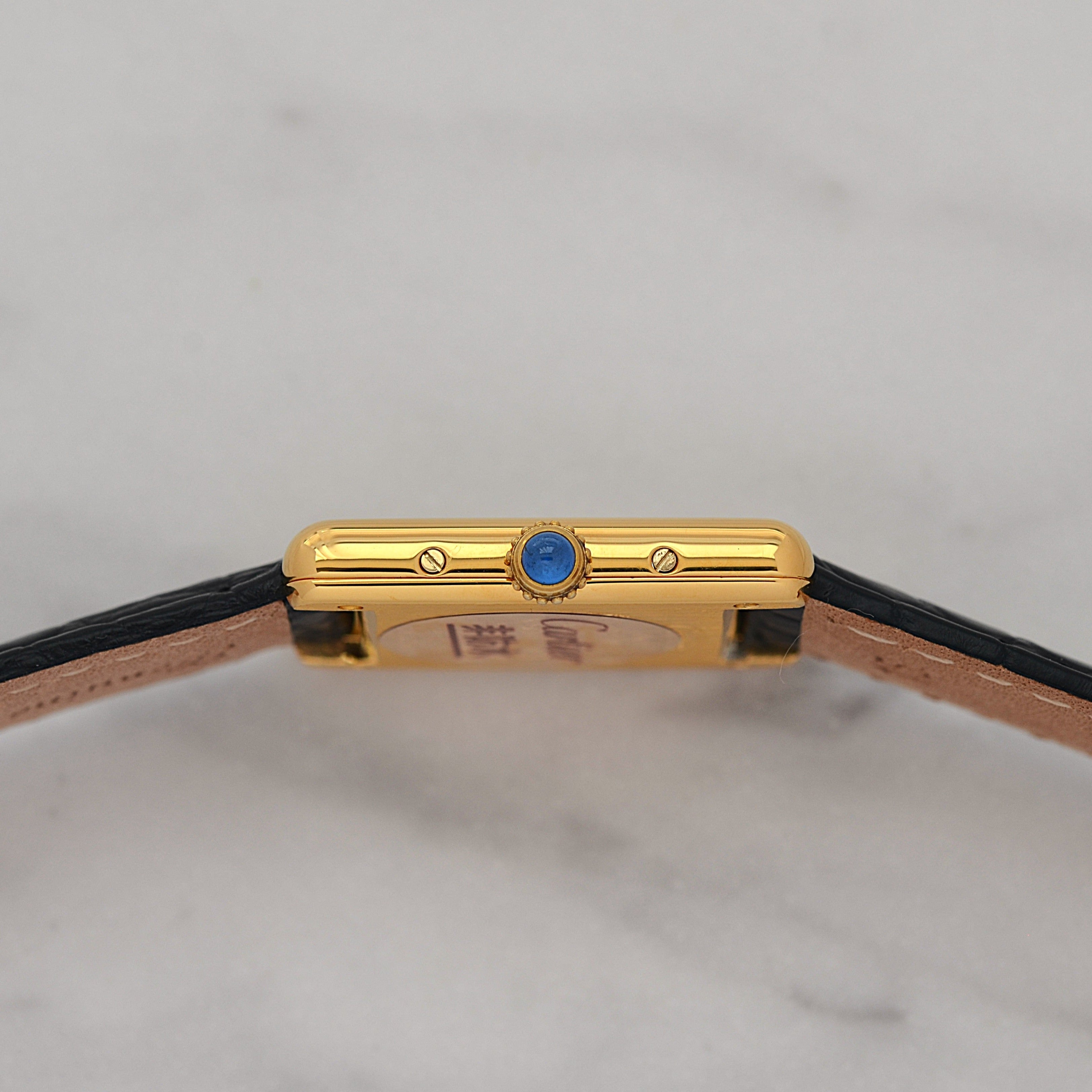 【Cartier】Cartier Must Tank SM Black 4 Roman Numerals with Original D-Buckle, Cartier Complete Service Performed