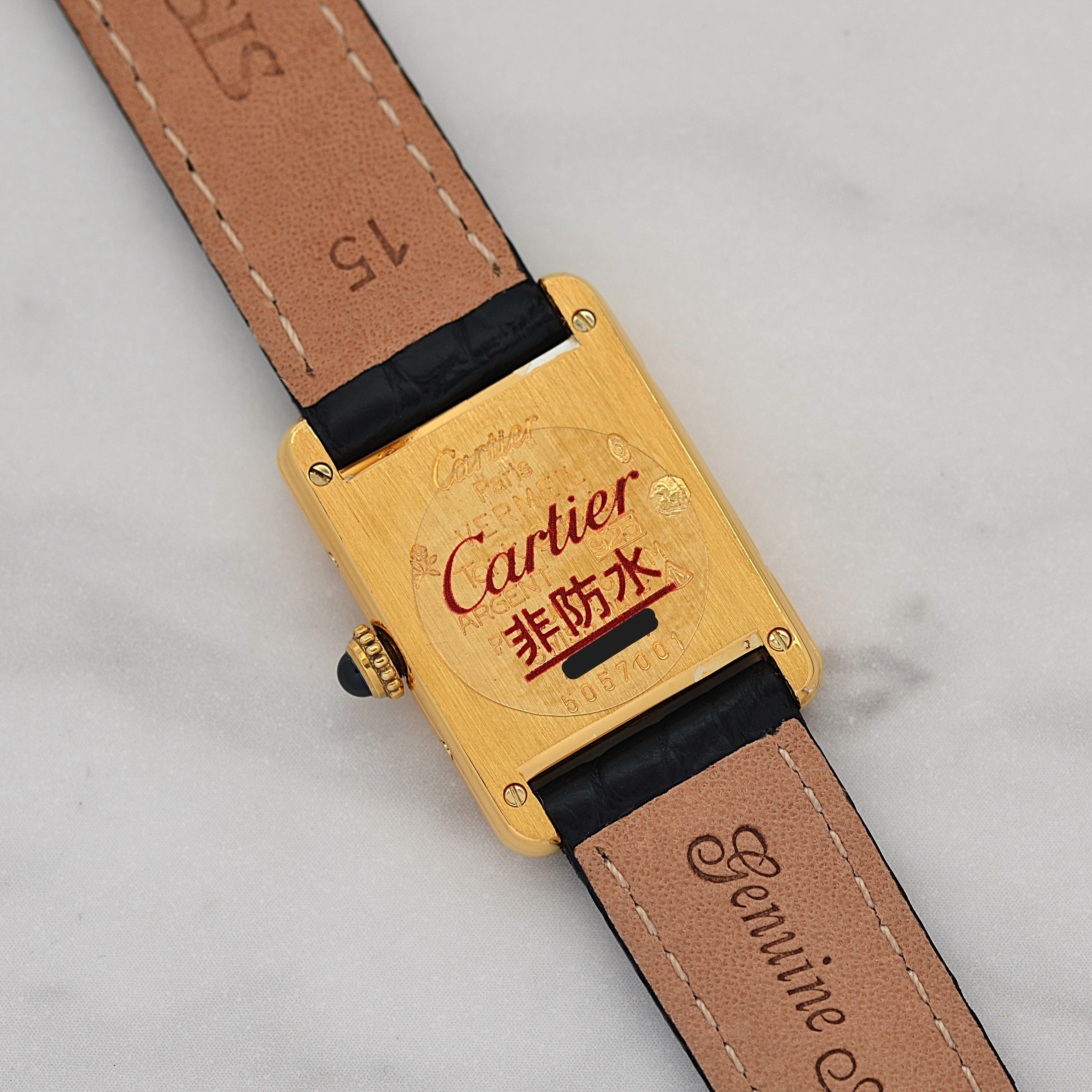 【Cartier】Cartier Must Tank SM Black 4 Roman Numerals with Original D-Buckle, Cartier Complete Service Performed