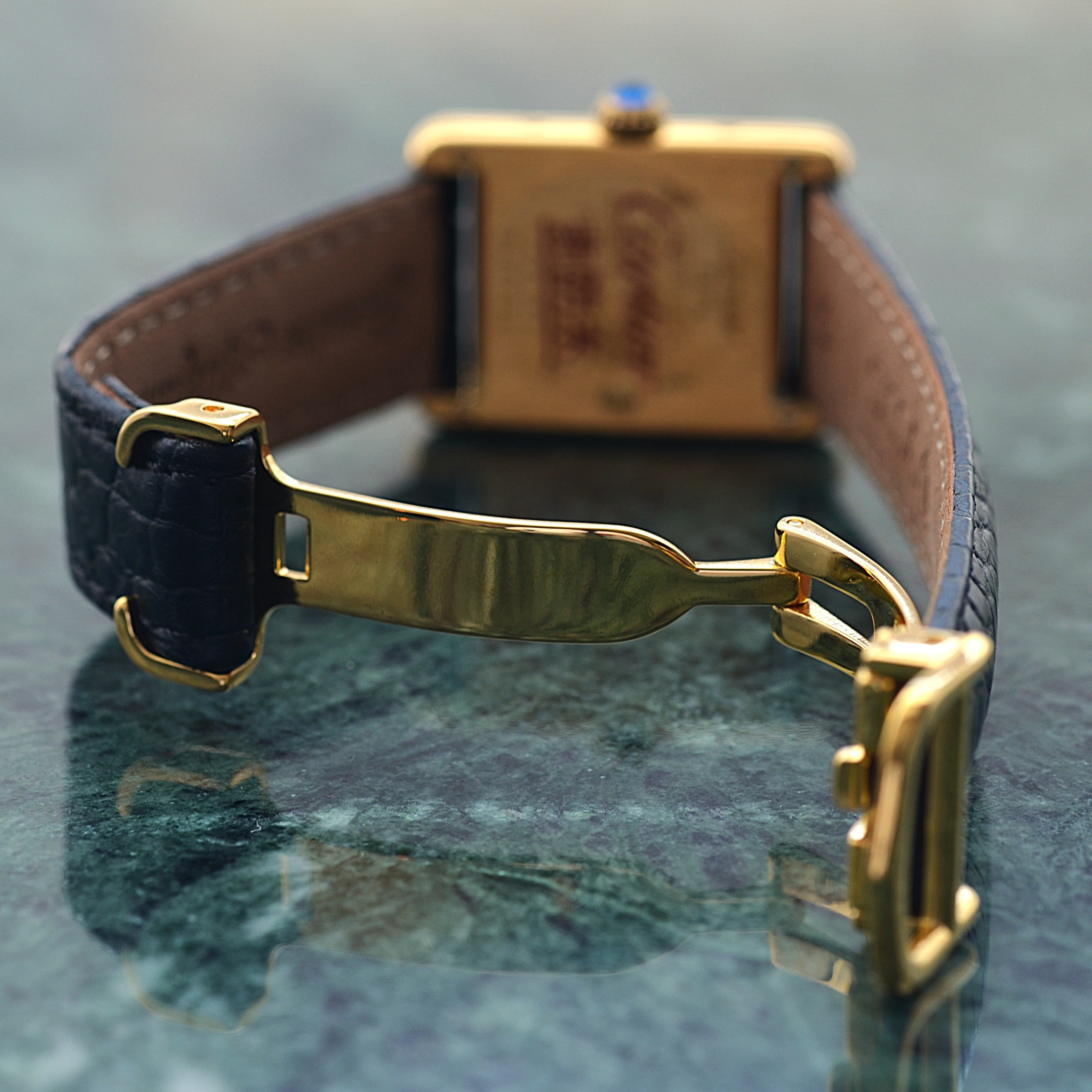 【Cartier】Cartier Must Tank SM Black 4 Roman Numerals with Original D-Buckle, Cartier Complete Service Performed