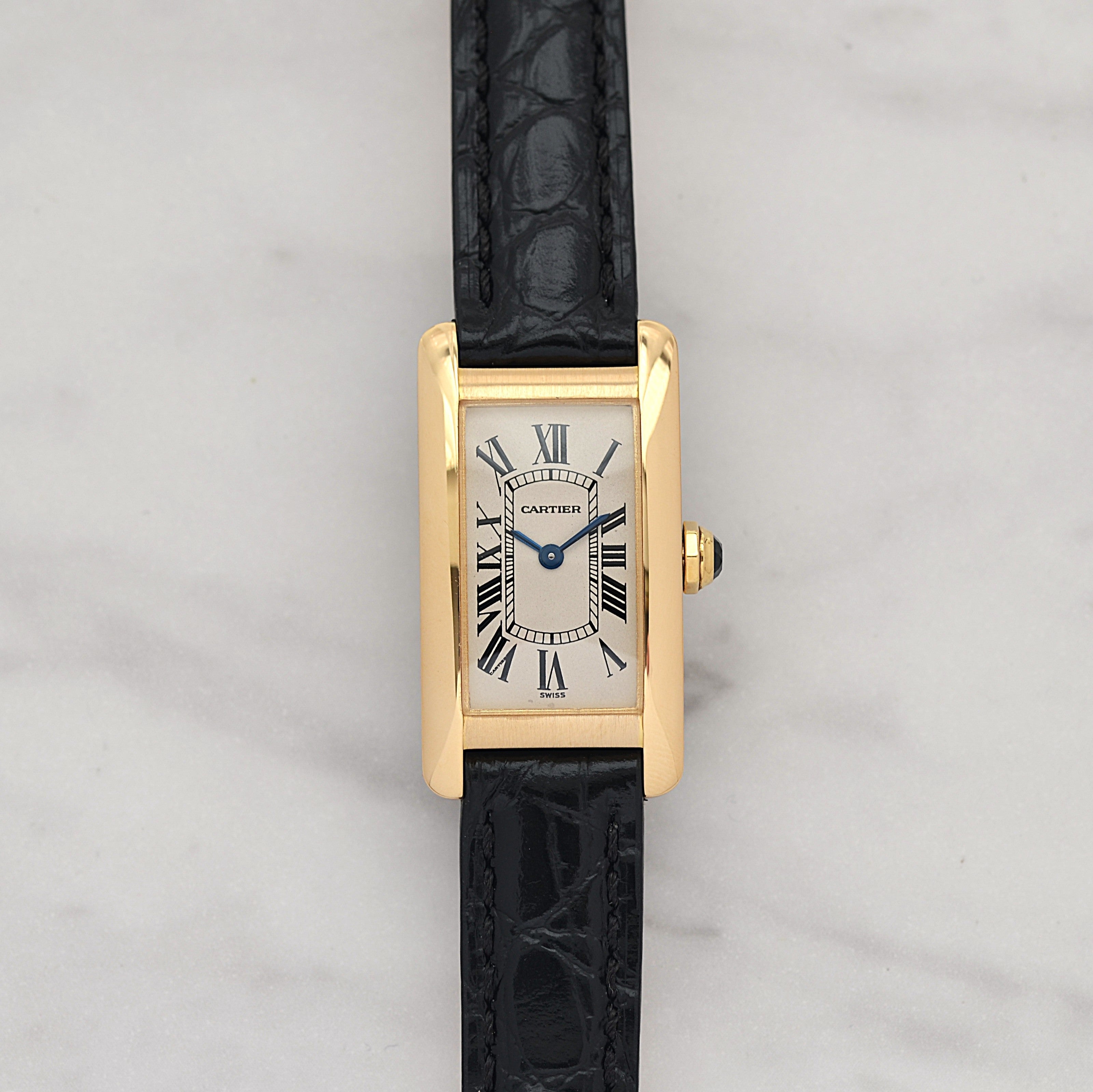 【Cartier】カルティエ タンクアメリカン SM 18KYG 純正18KYG製尾錠付き カルティエコンプリートサービス済み