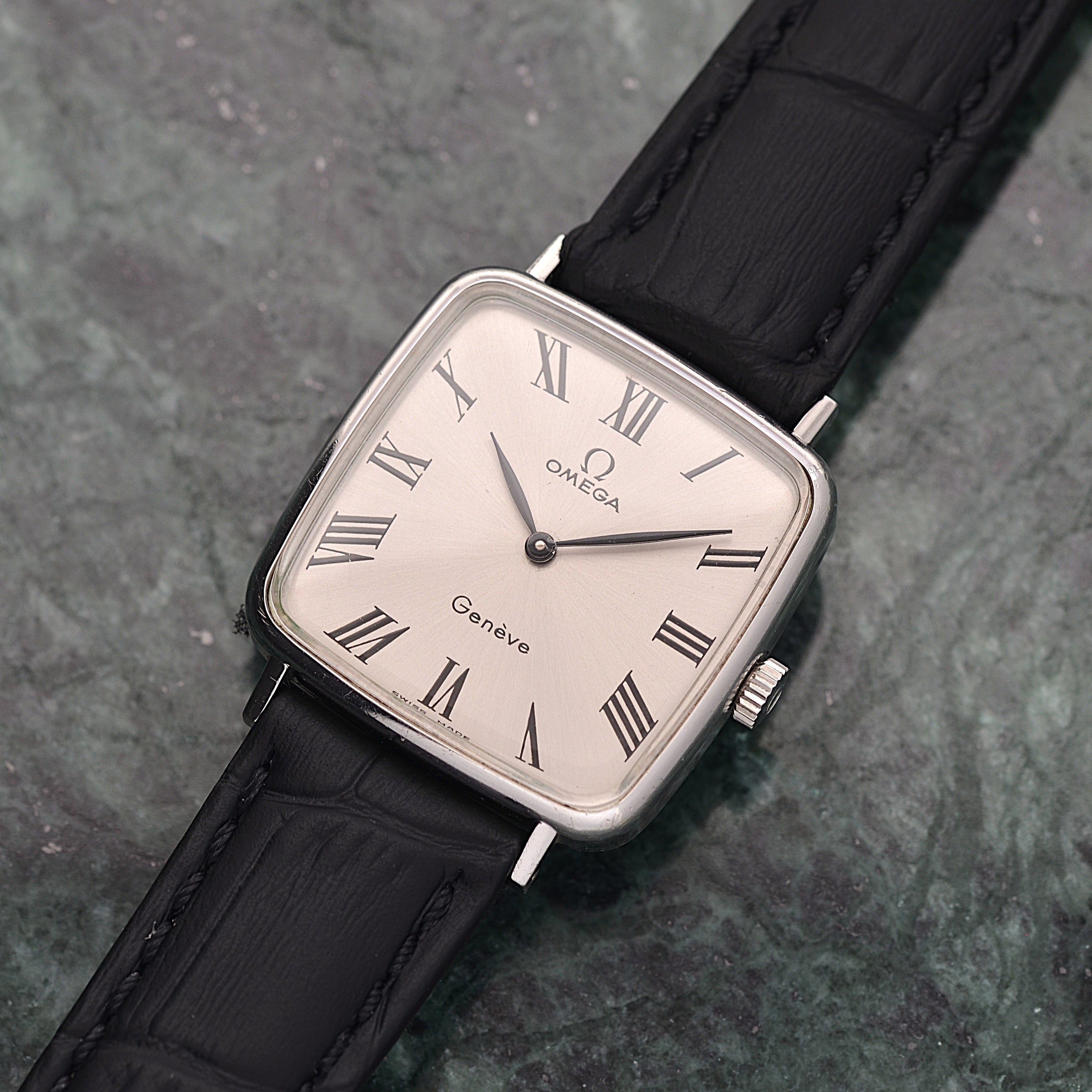 [OMEGA] Omega Geneve WGP Square Silver Boys' Size with Genuine Buckle