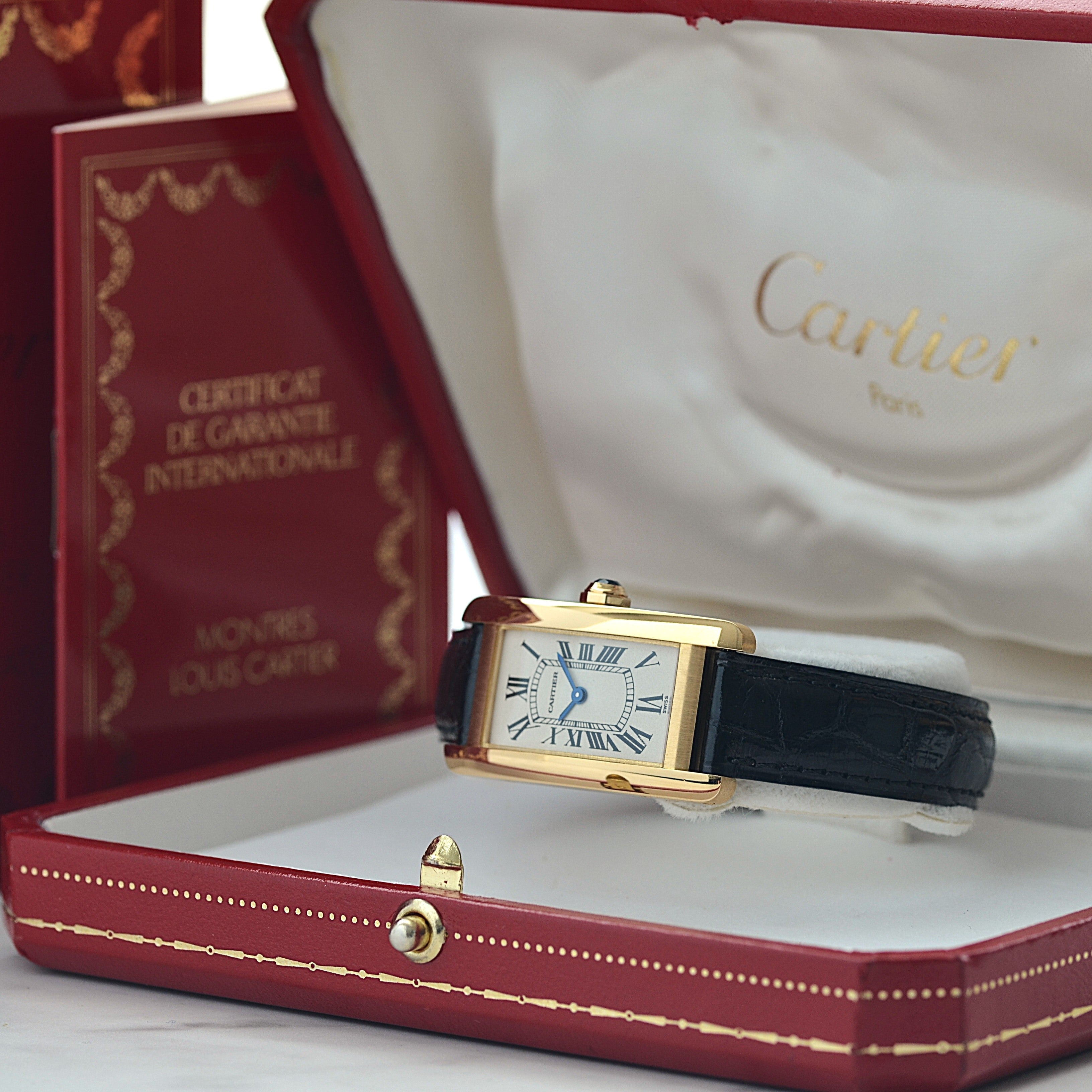【Cartier】カルティエ タンクアメリカン SM 18KYG 付属品完備 デッドストック カルティエコンプリートサービス済み