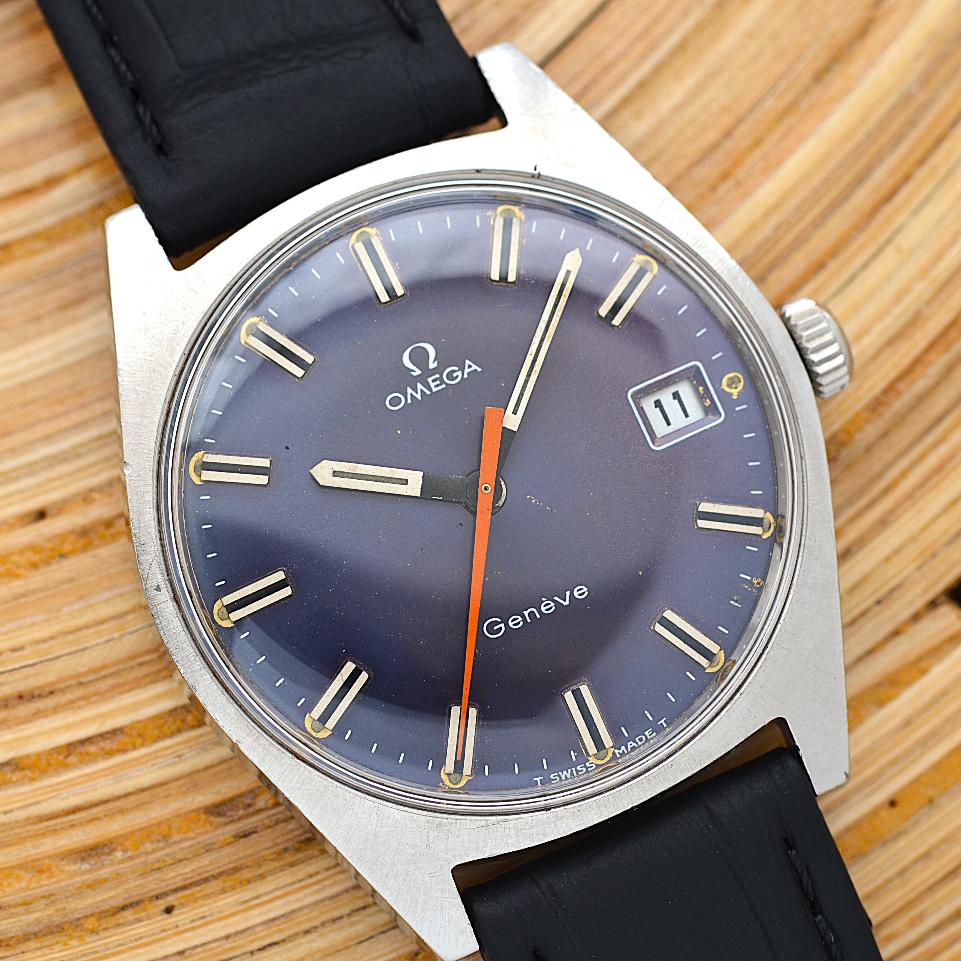 【OMEGA】オメガ ジュネーヴデイト SS Navy dial 純正尾錠付き