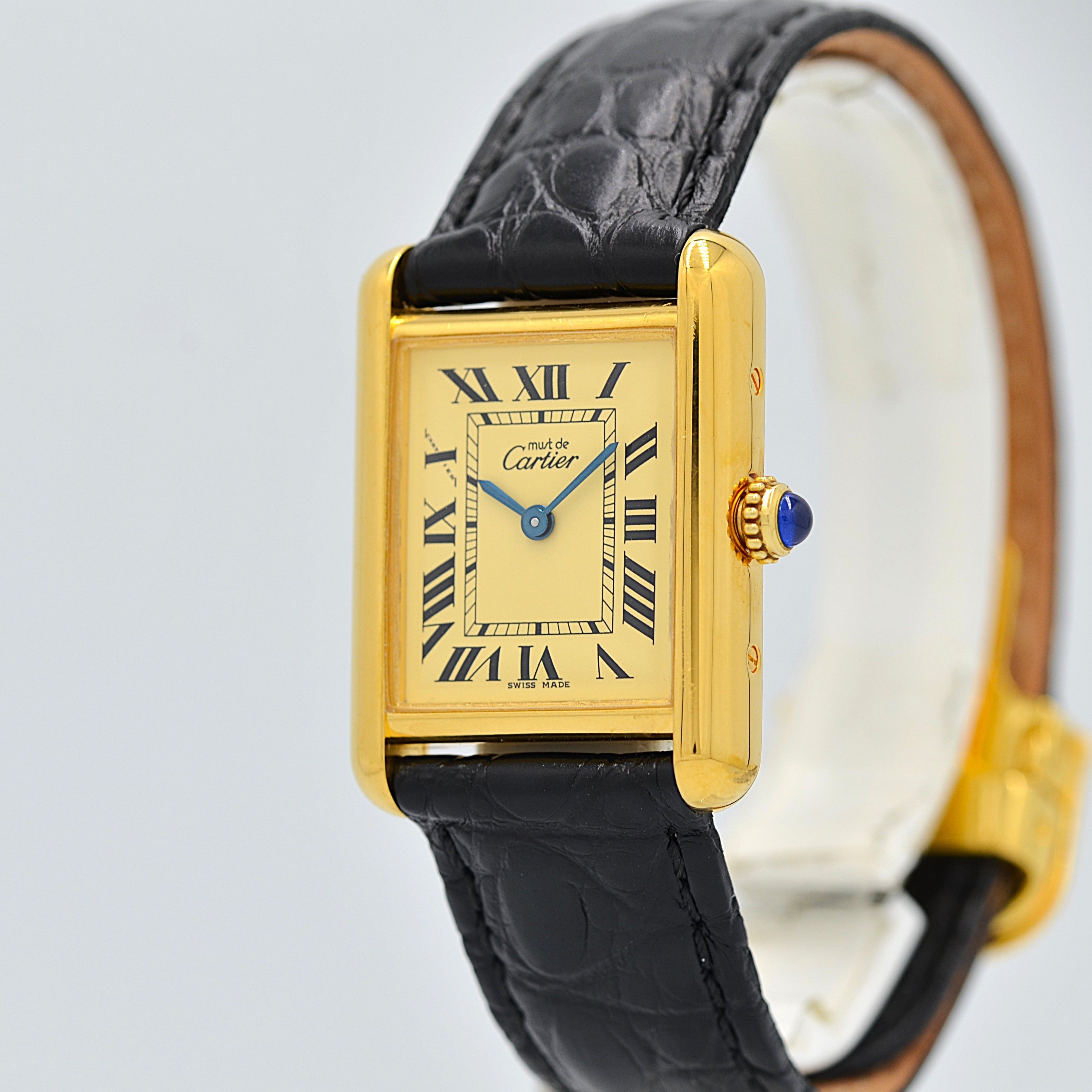 【Cartier】Cartier Must Tank SM, late model, ivory Roman numerals, complete with accessories