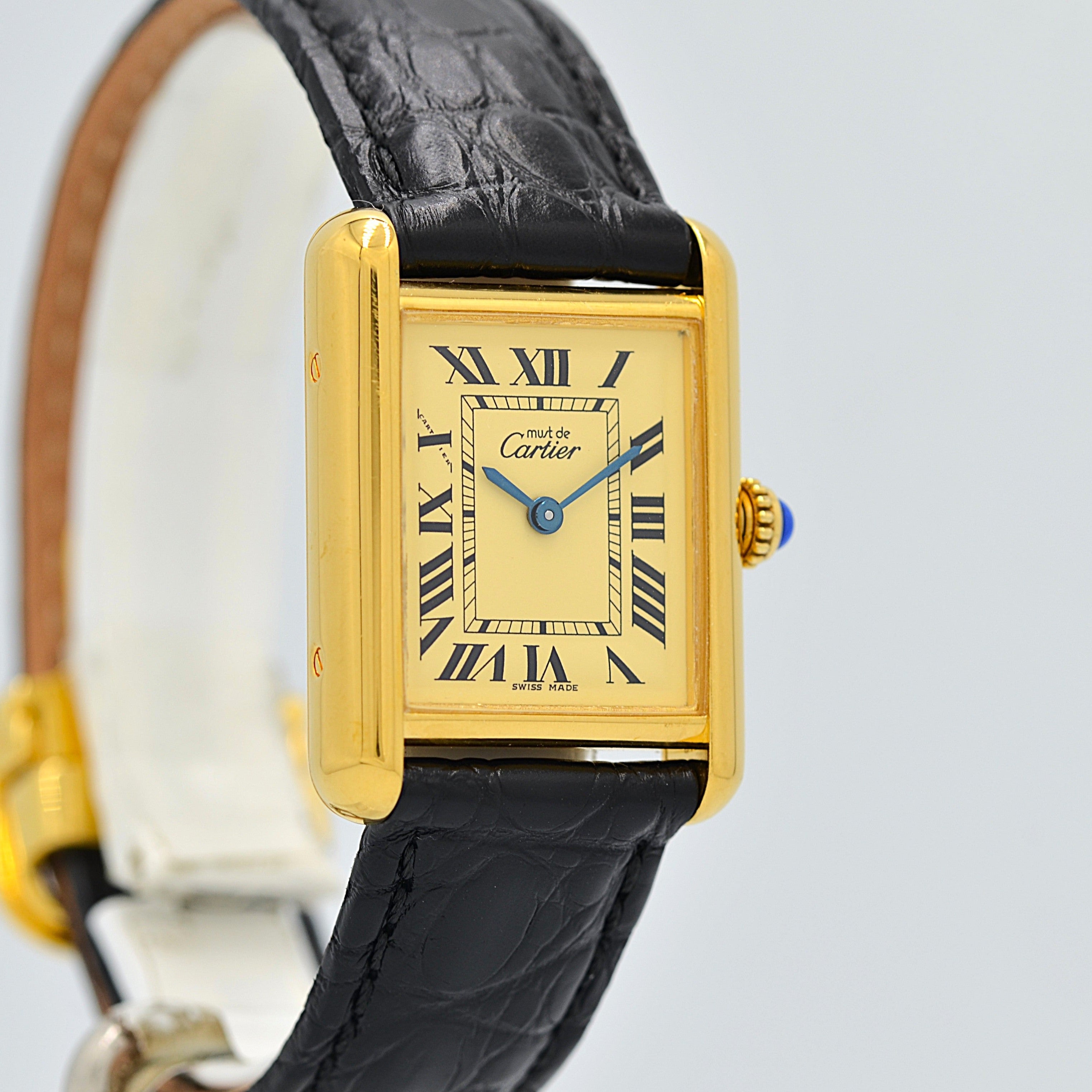 【Cartier】Cartier Must Tank SM, late model, ivory Roman numerals, complete with accessories