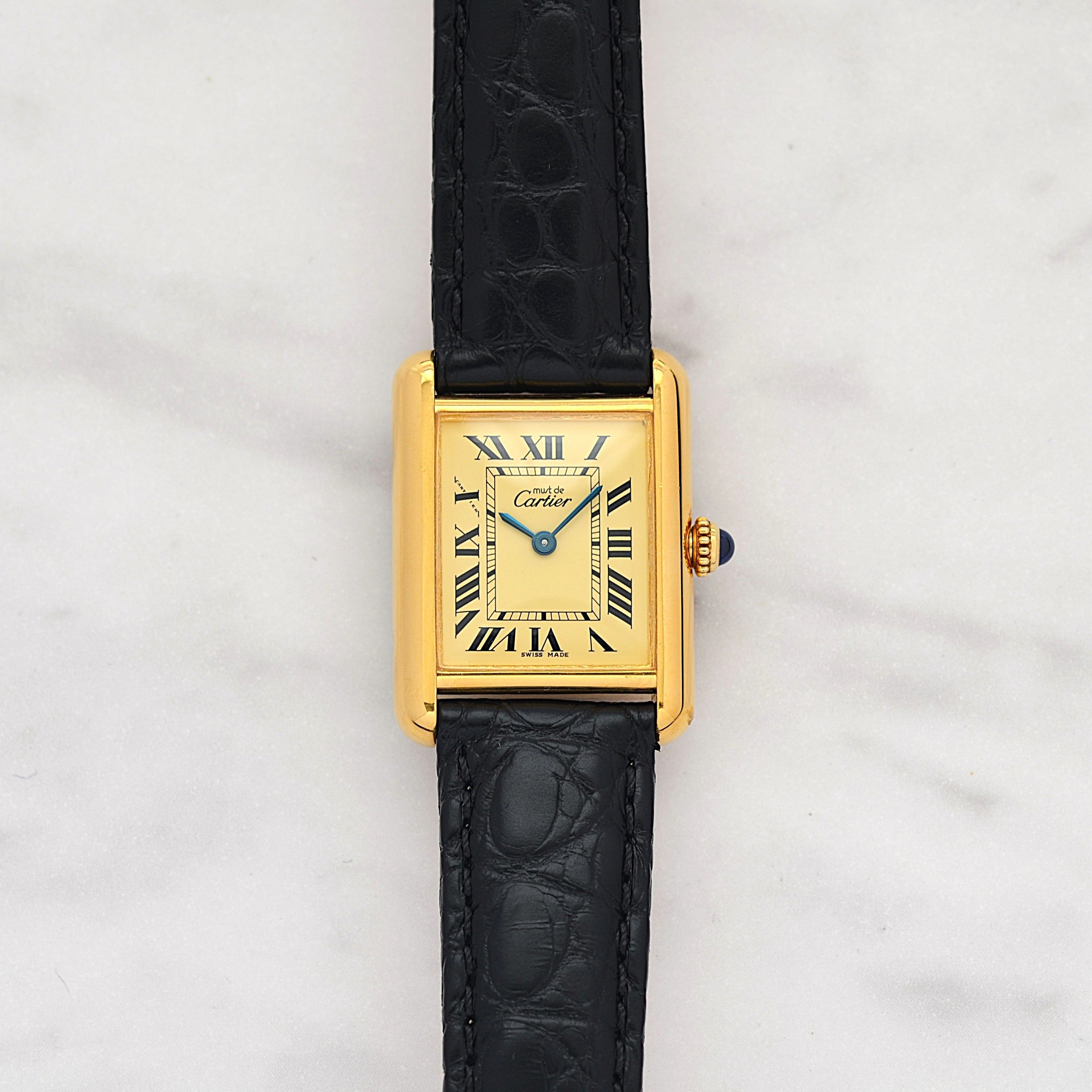 【Cartier】Cartier Must Tank SM, late model, ivory Roman numerals, complete with accessories