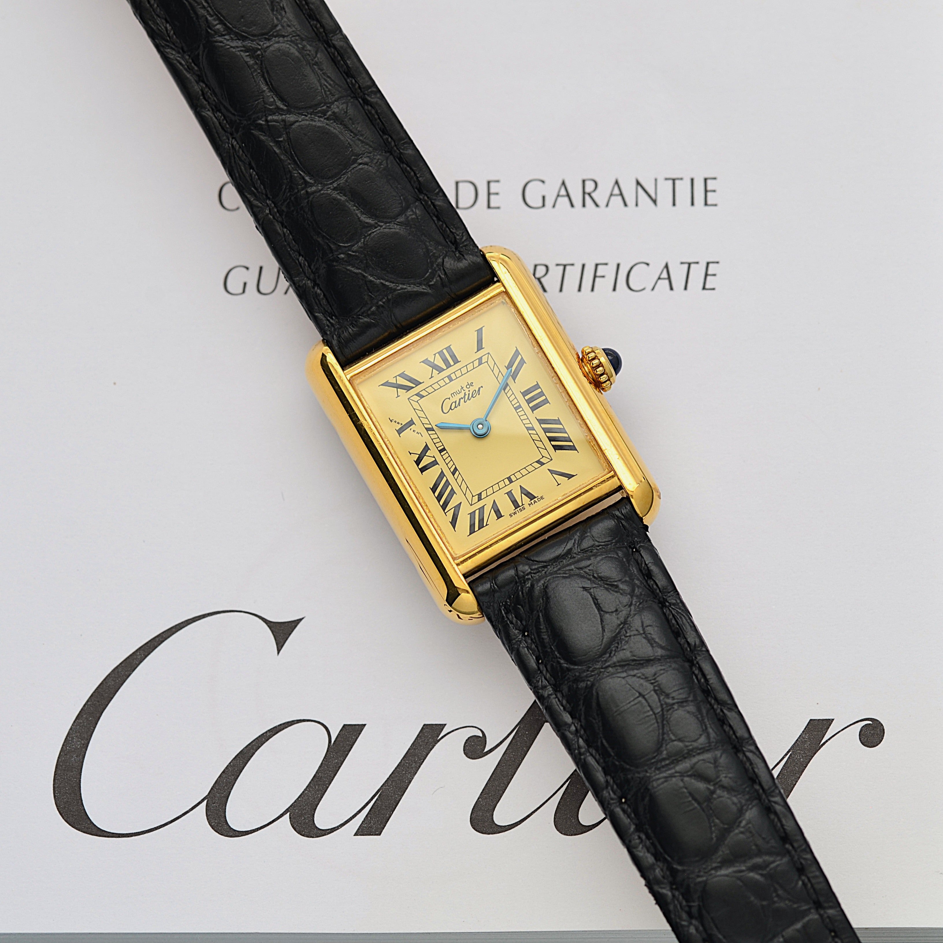 【Cartier】Cartier Must Tank SM, late model, ivory Roman numerals, complete with accessories