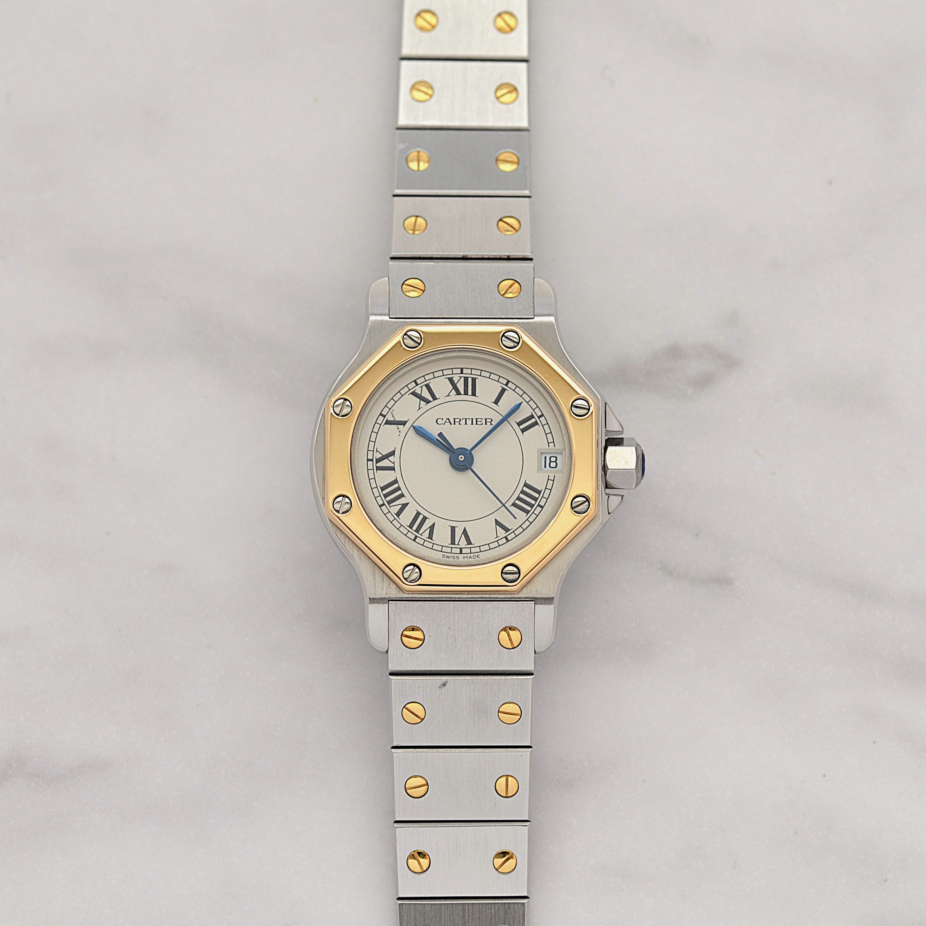 【Cartier】カルティエ サントスオクタゴン SM 18KYG×SS クォーツモデル カルティエコンプリートサービス済み
