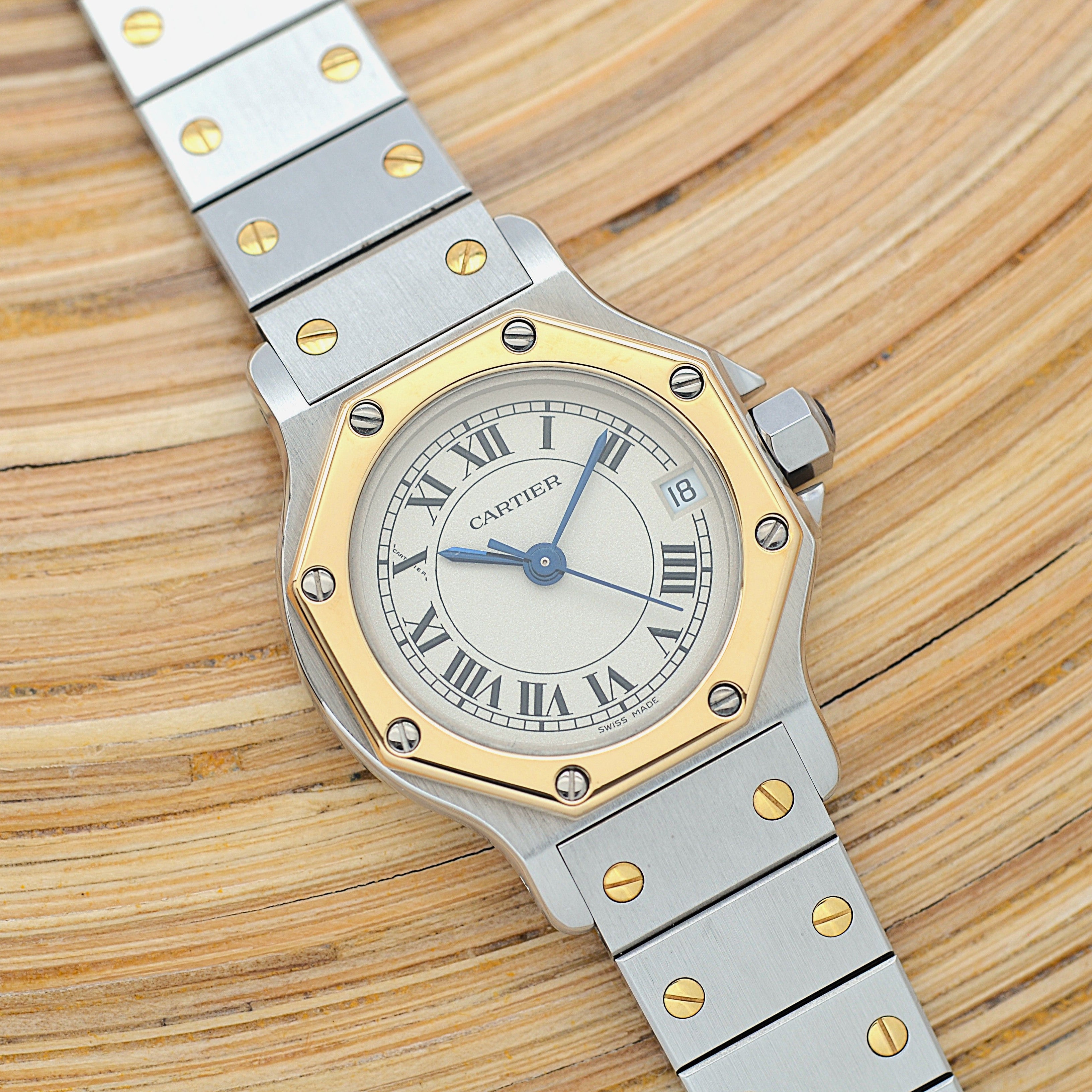 【Cartier】カルティエ サントスオクタゴン SM 18KYG×SS クォーツモデル カルティエコンプリートサービス済み