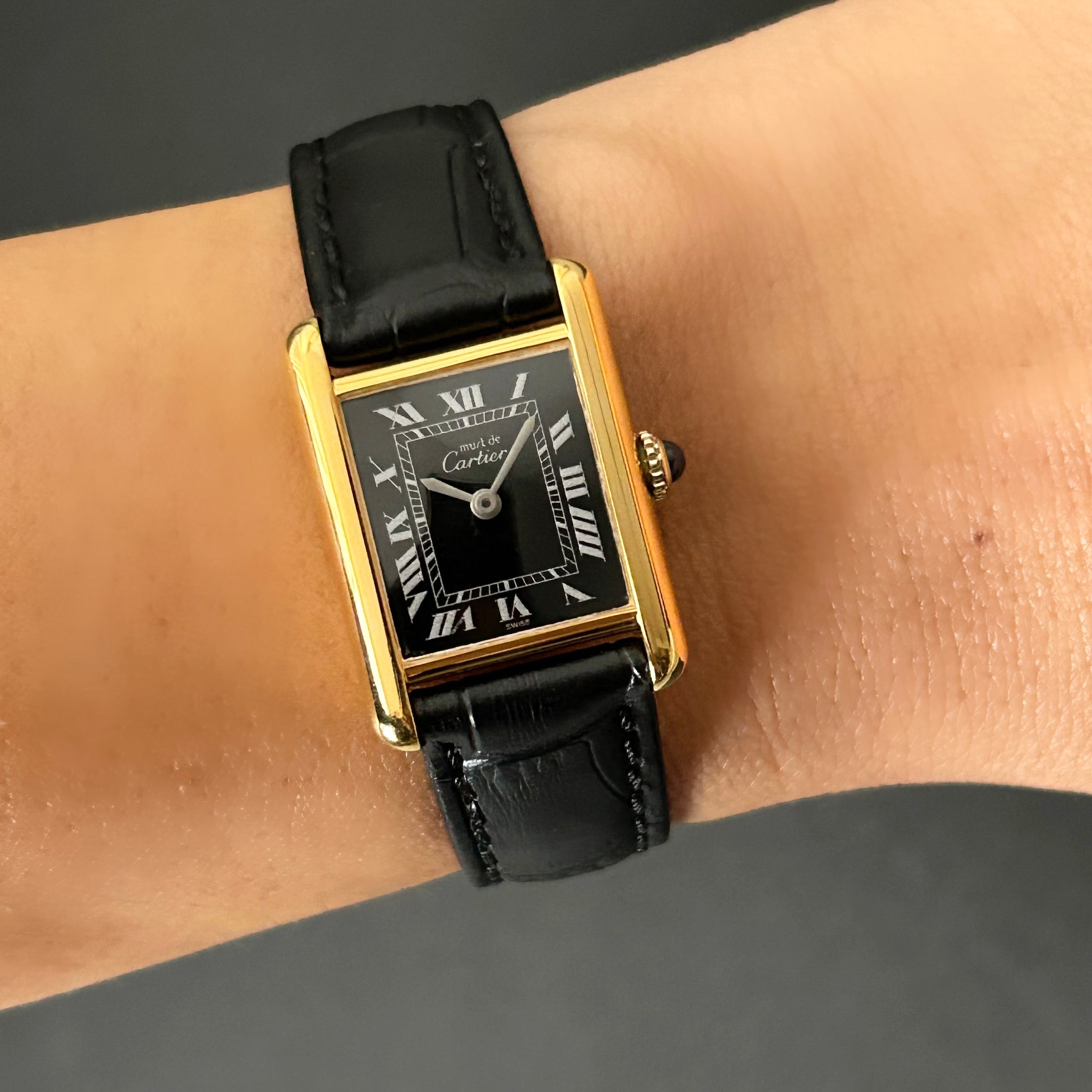 【Cartier】カルティエ<BR>マストタンク SM手巻きブラックローマ 純正尾錠付き