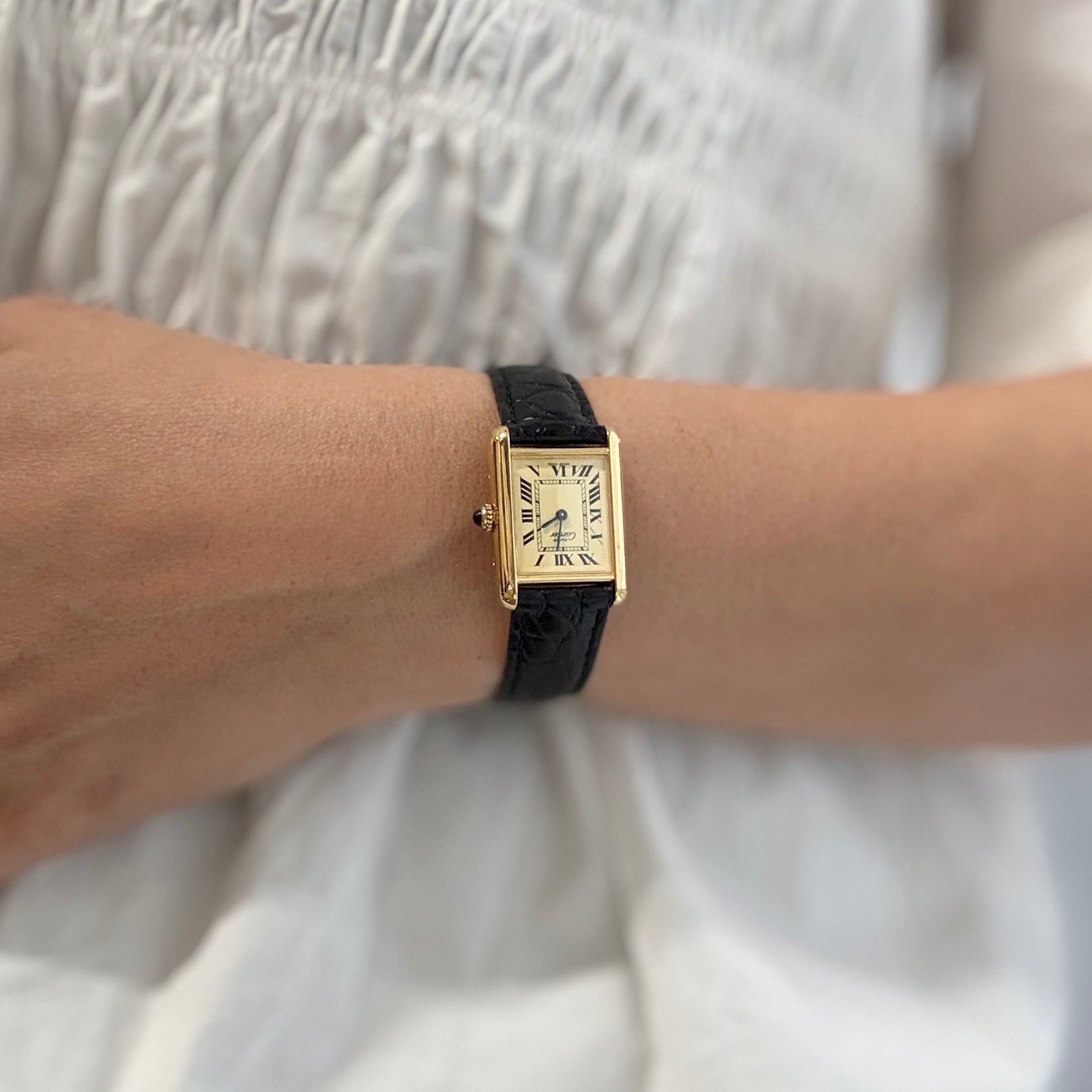 【Cartier】Cartier Must Tank SM, late model, ivory Roman numerals, complete with accessories