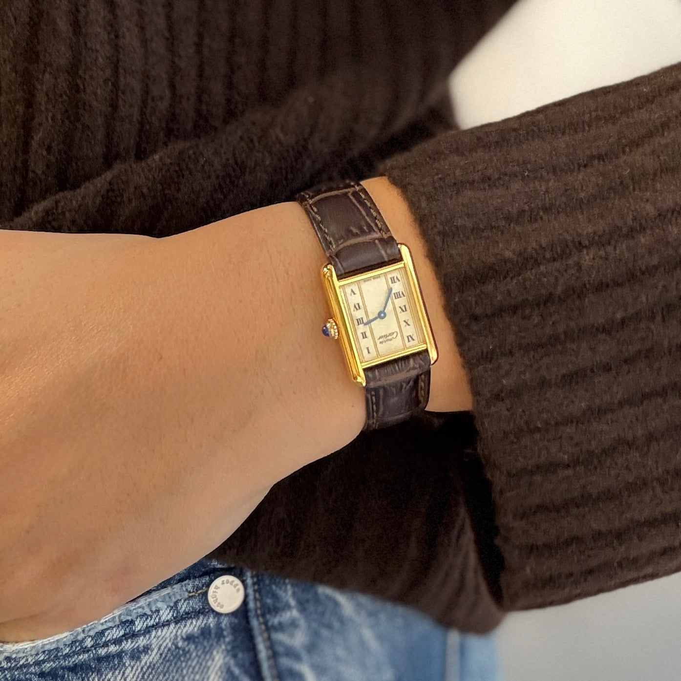 【Cartier】カルティエ マストタンクSM 縦ローマ SWISS MADE 表記 純正尾錠付き