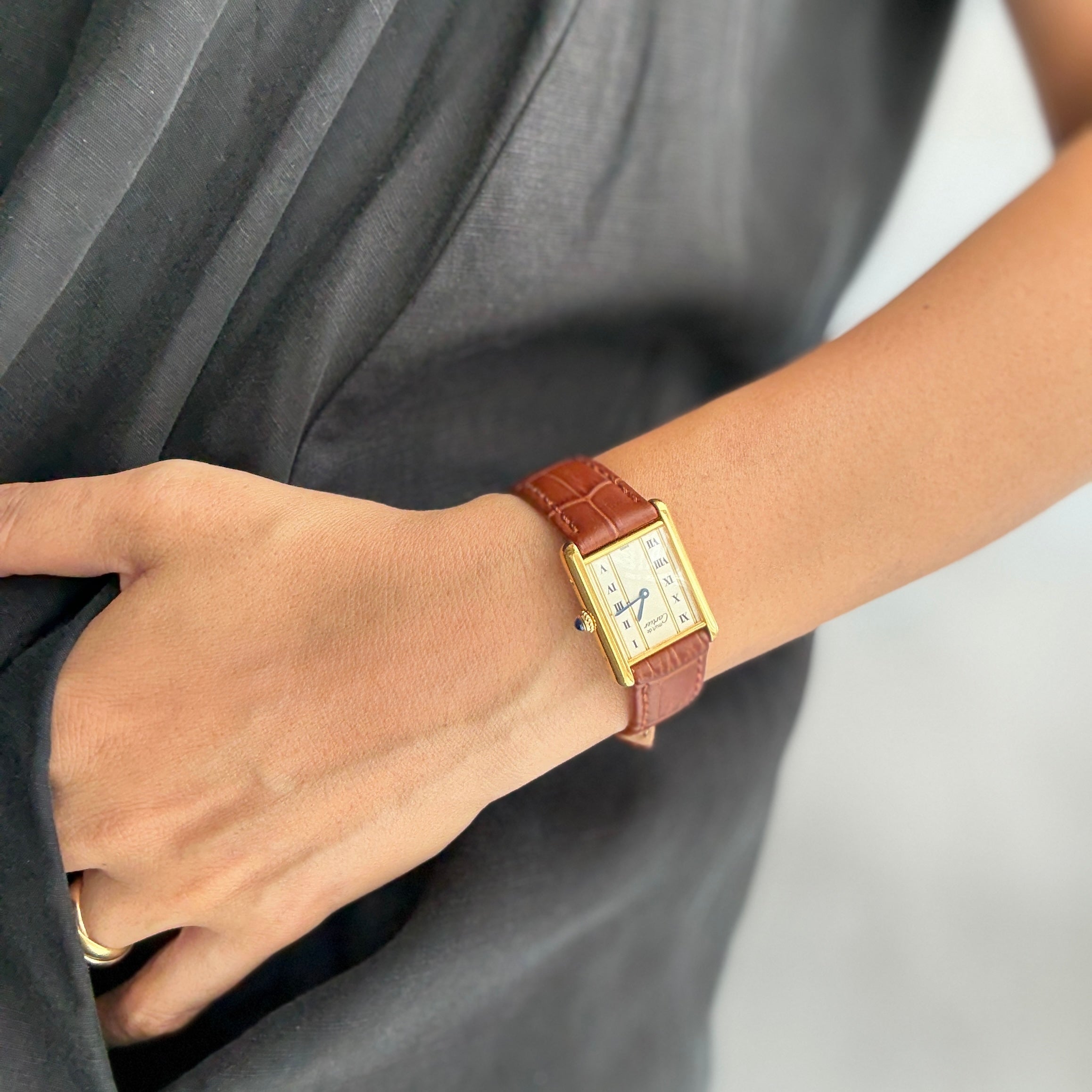 【Cartier】カルティエ マストタンクLM 縦ローマ 純正尾錠付き