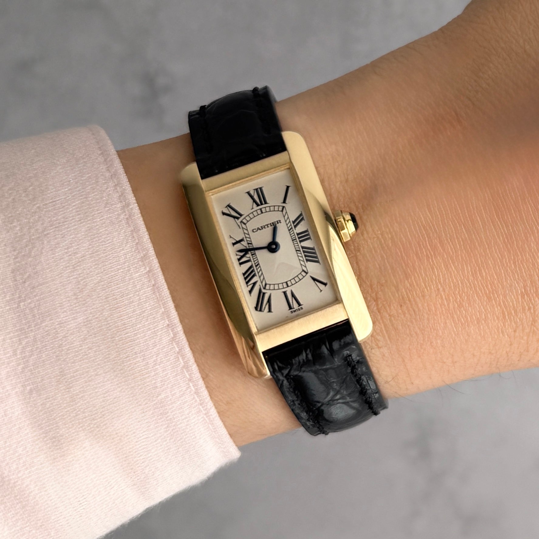 【Cartier】カルティエ タンクアメリカン SM 18KYG 純正18KYG製尾錠付き カルティエコンプリートサービス済み