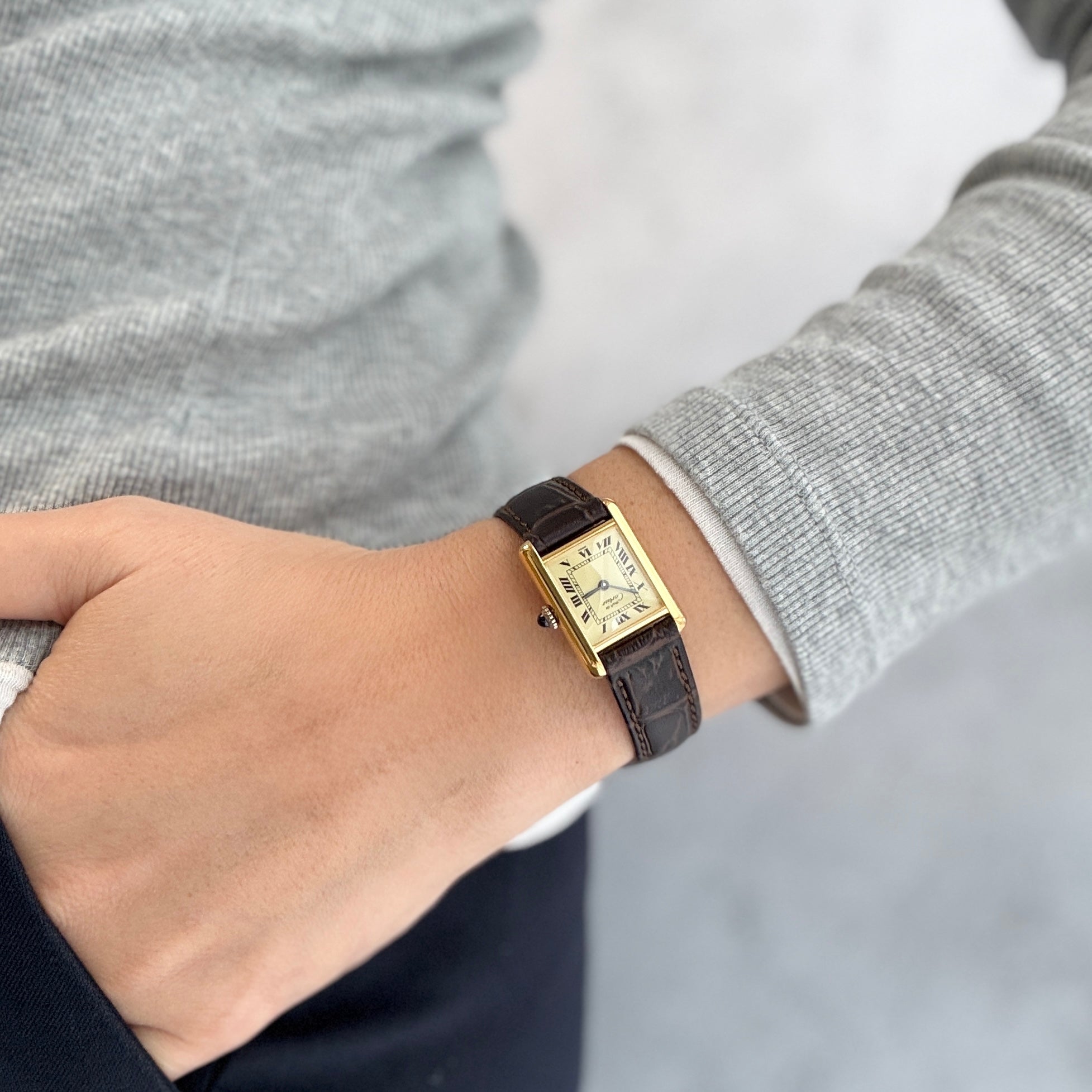 【Cartier】カルティエ マストタンクSM アイボリーローマ 手巻き 純正尾錠付き