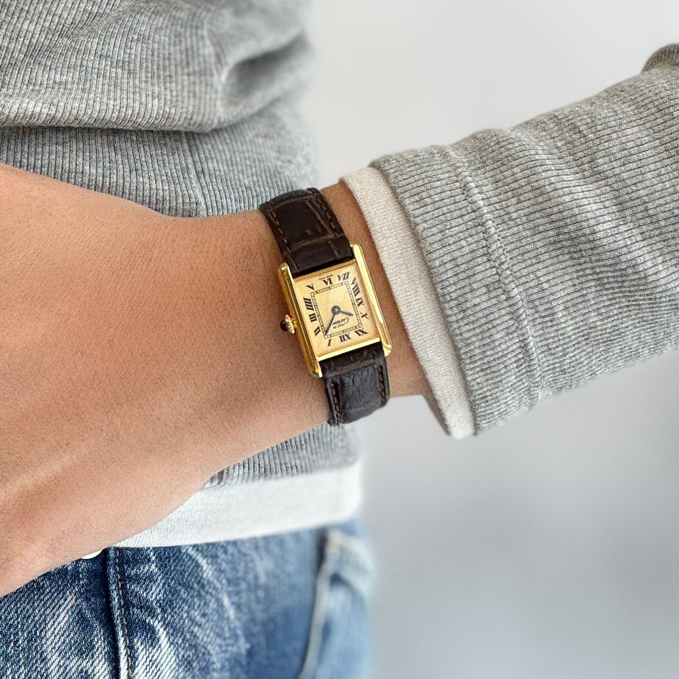 【Cartier】カルティエ マストタンクSM 手巻きアイボリーローマ 永久保証書付き