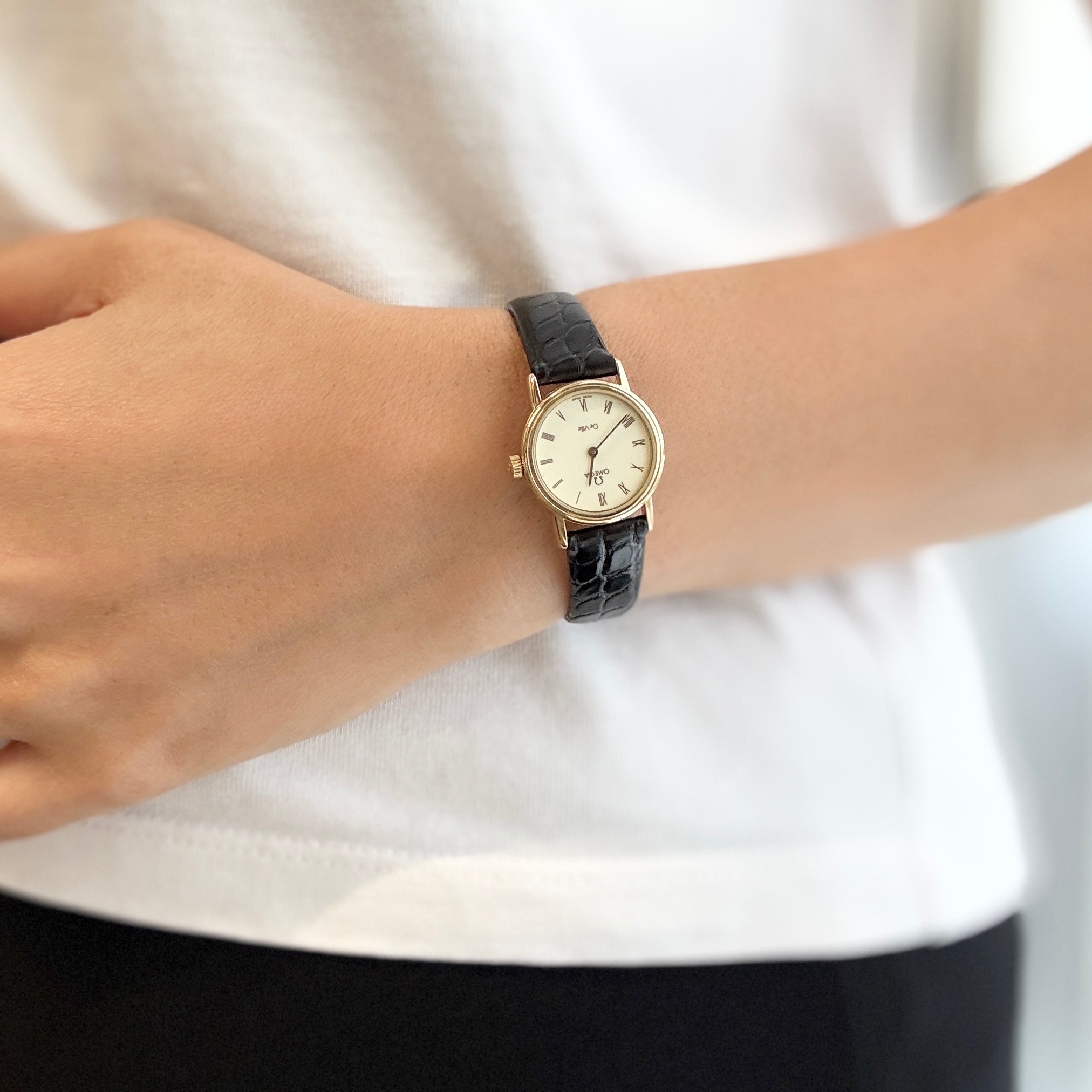 【OMEGA】オメガ デヴィル GP ラウンド Ivory ブラウンローマ 純正尾錠付き
