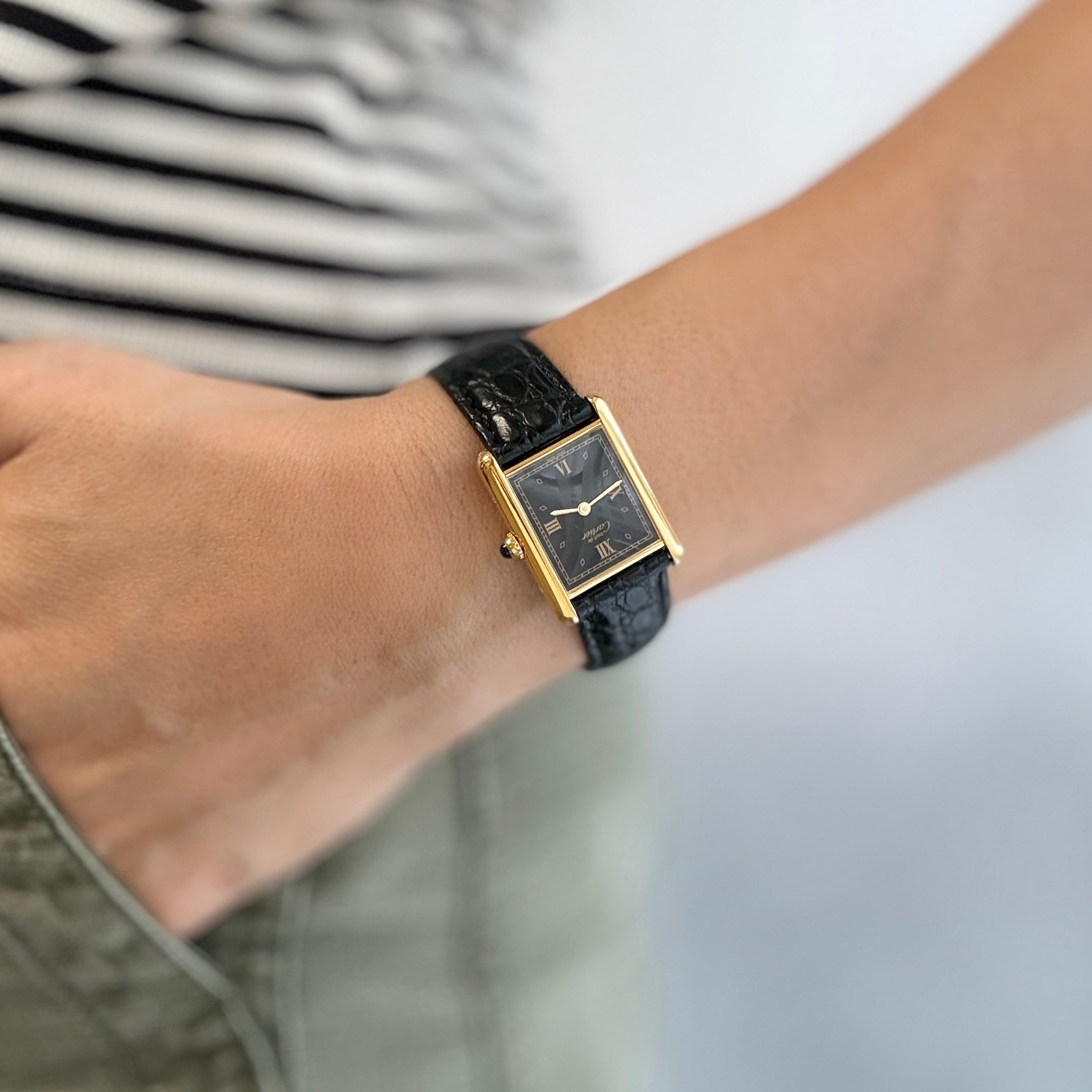 【Cartier】Must Tank LM, Black, 4 Roman numerals, with original deployant buckle, Cartier complete service completed