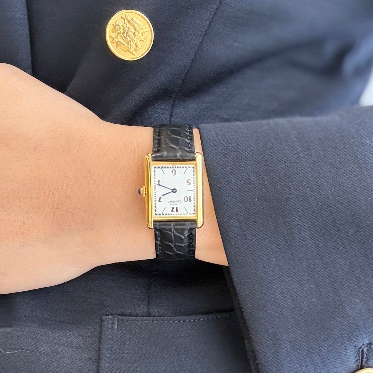 【Cartier】カルティエ マストタンクLM 飛びアラビア文字盤 純正Dバックル付き