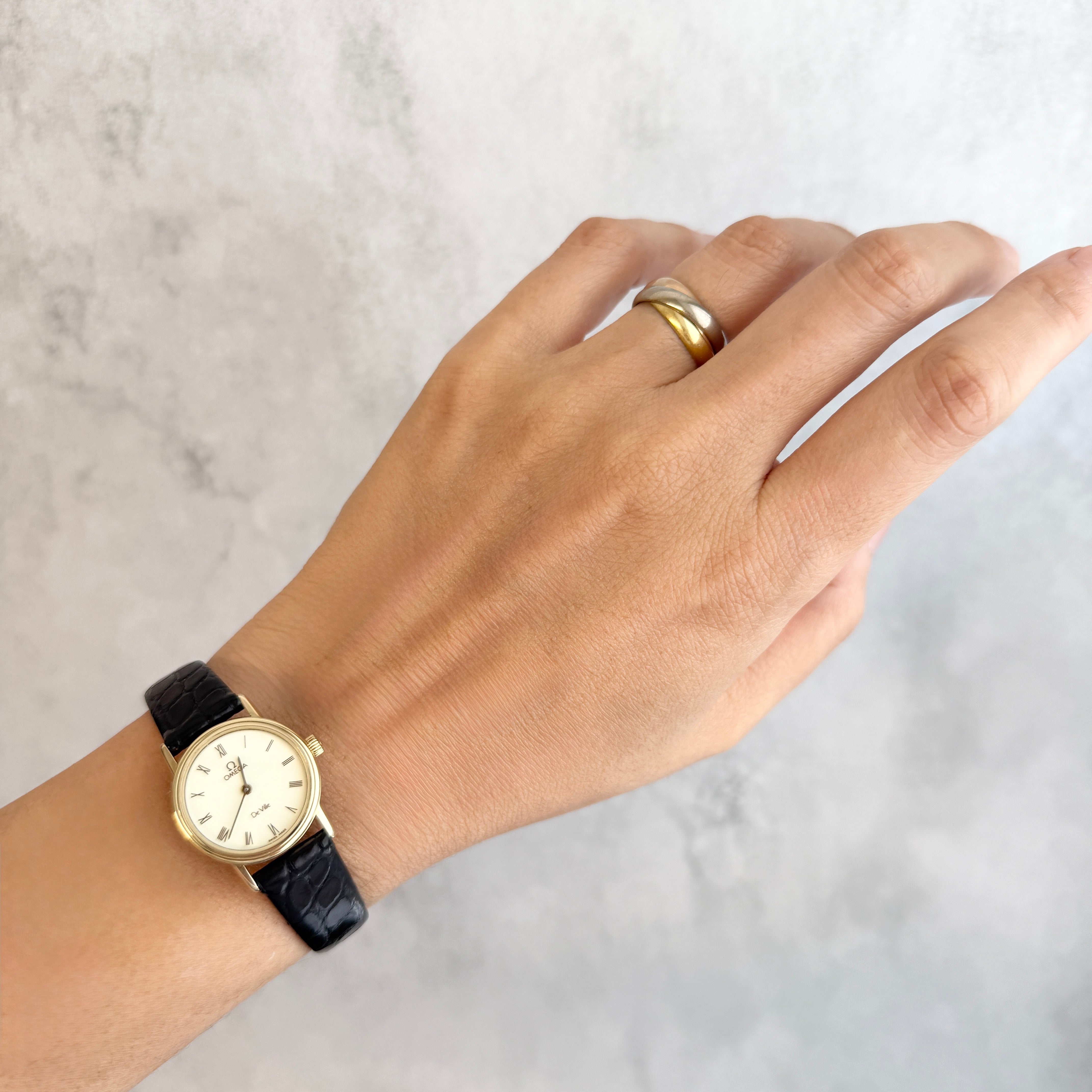 【OMEGA】オメガ デヴィル GP ラウンド Ivory ブラウンローマ 純正尾錠付き