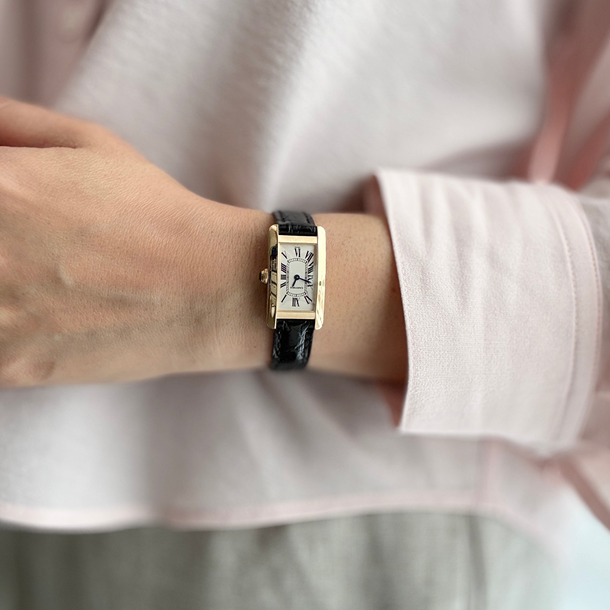 【Cartier】カルティエ タンクアメリカン SM 18KYG 純正18KYG製尾錠付き カルティエコンプリートサービス済み