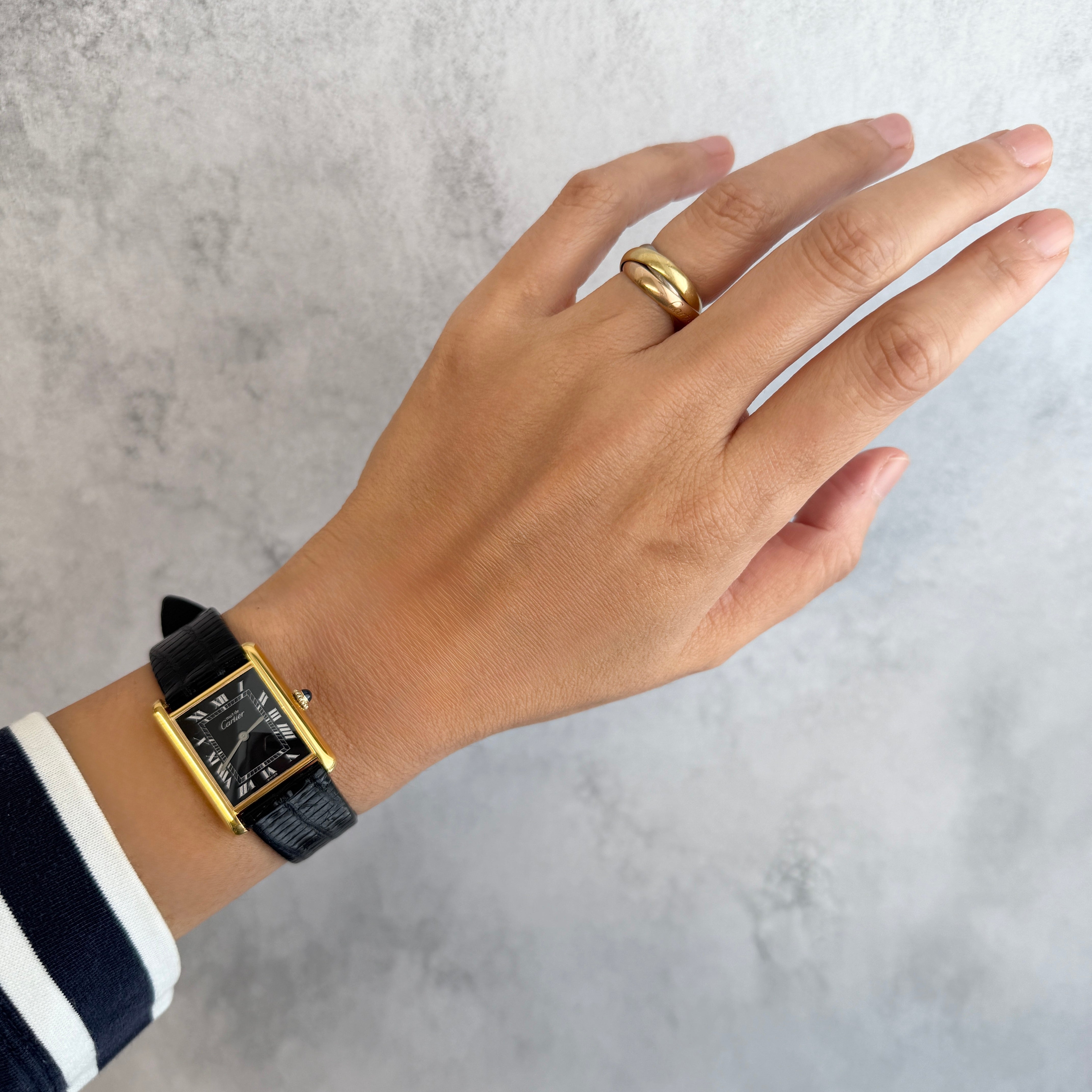 [Cartier] Cartier Must Tank LM Black Roman Manual Winding with Genuine Buckle