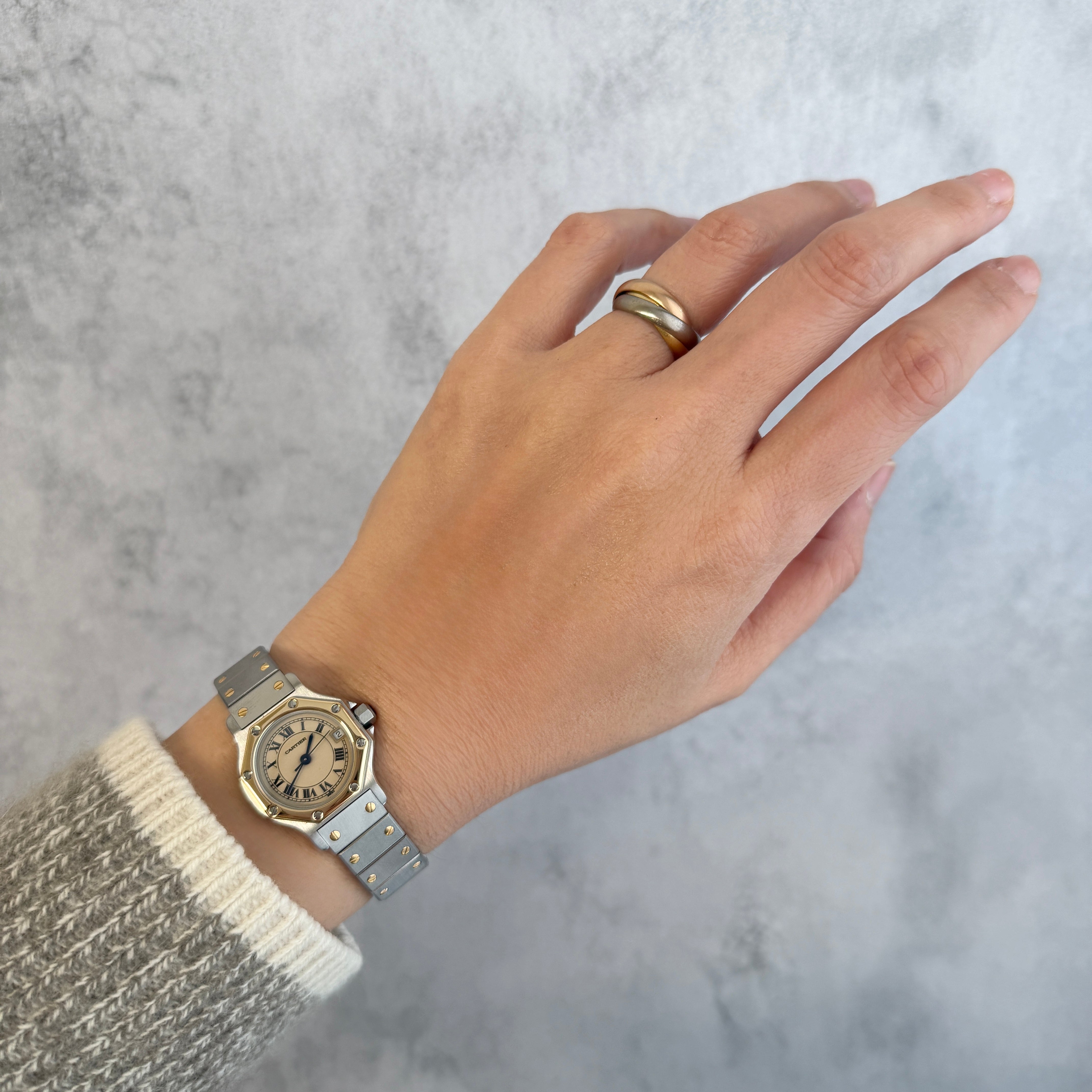 [Cartier] Cartier Santos Octagon SM 18K Yellow Gold x Stainless Steel Quartz Model with Double Buckle. Complete Cartier Service.