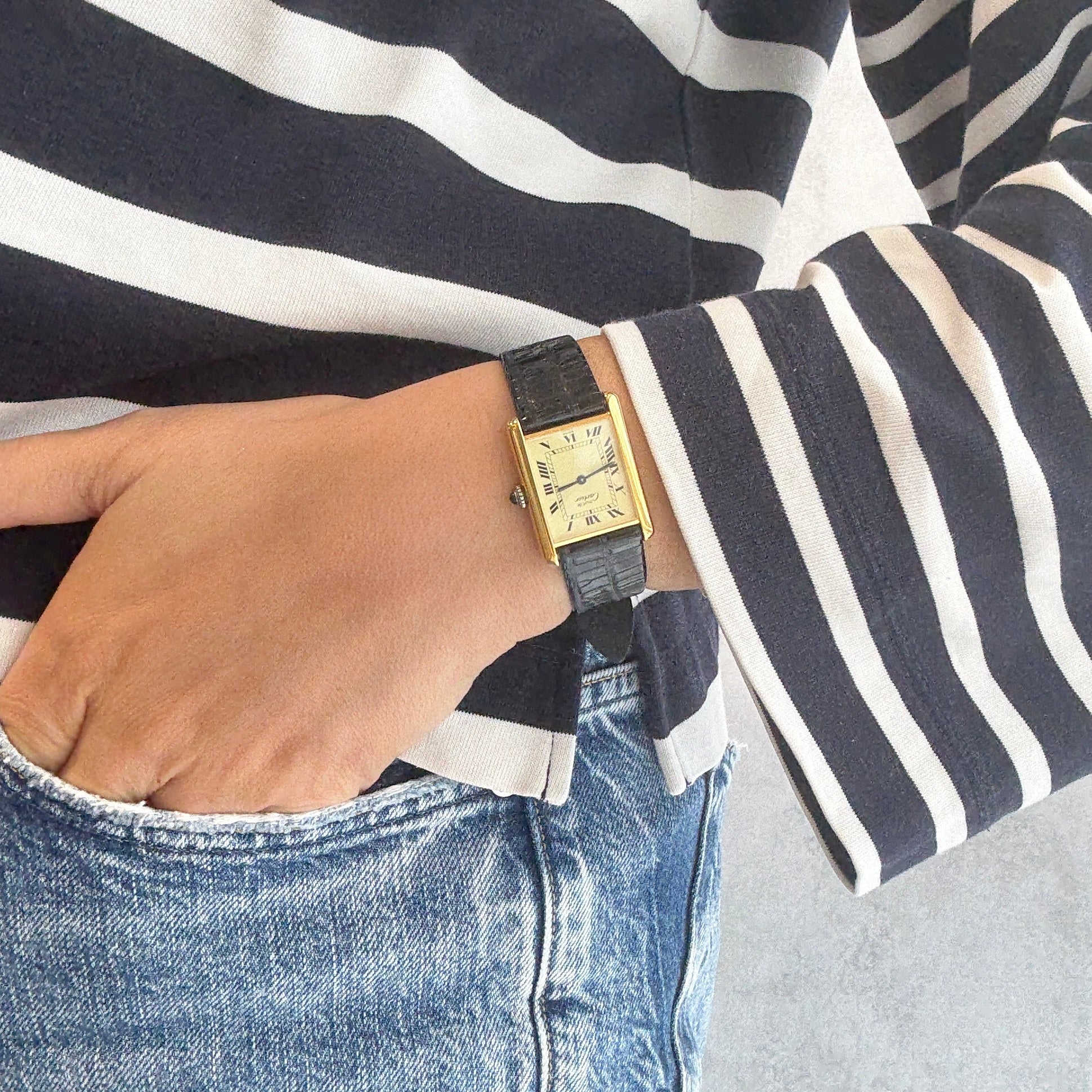 [Cartier] Cartier Must Tank LM Ivory Roman Manual Winding with Genuine Buckle