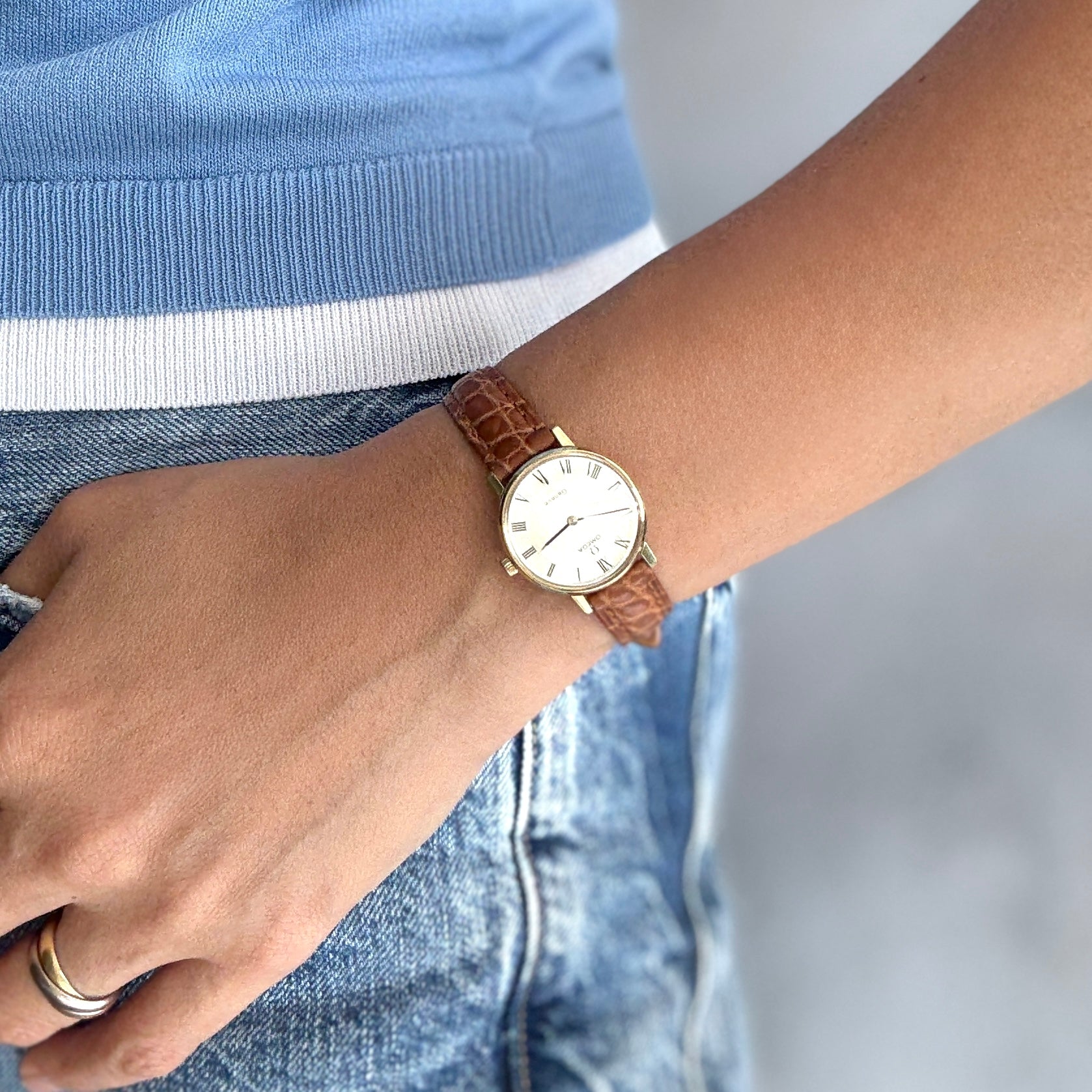 【OMEGA】オメガ ジュネーヴ GP ラウンド Silver Roman 純正尾錠付き