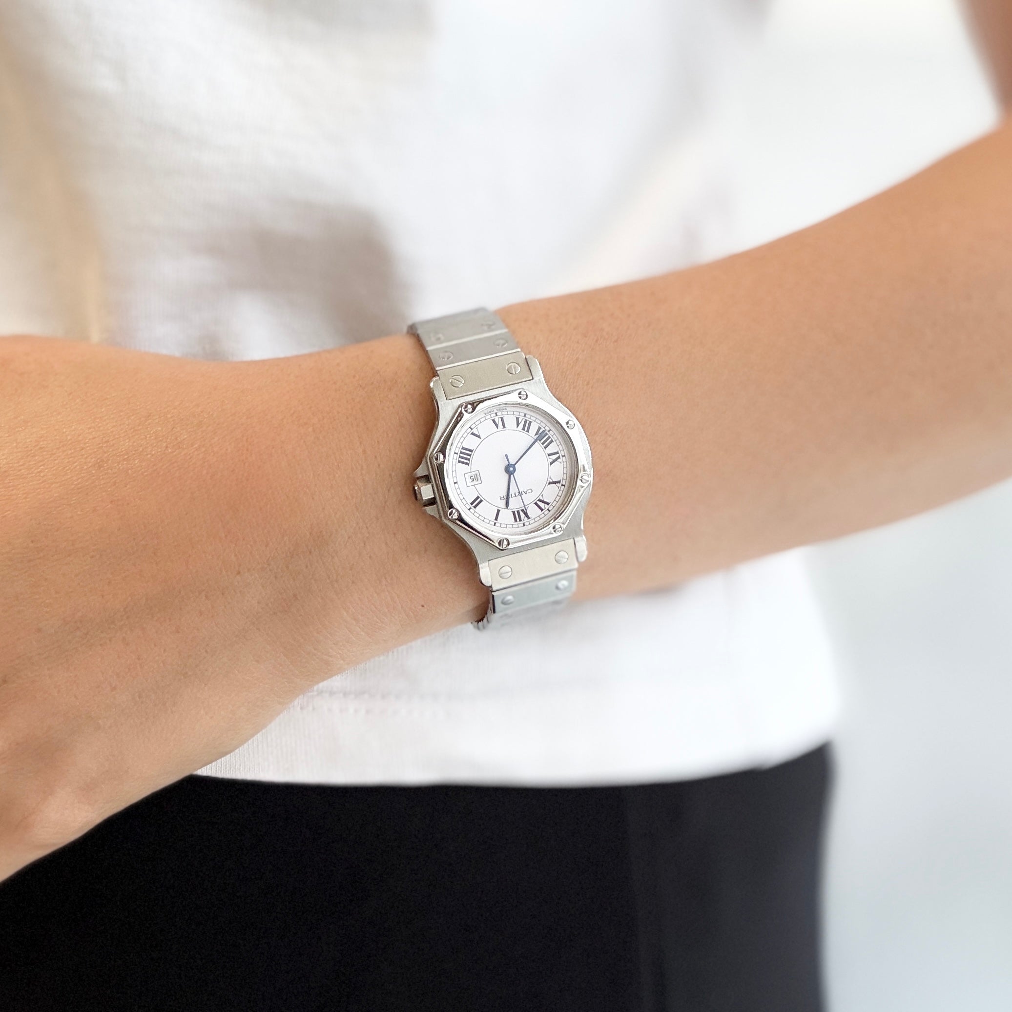 【Cartier】カルティエ サントスオクタゴン LM ステンレス 永久保証書付き カルティエコンプリートサービス済み
