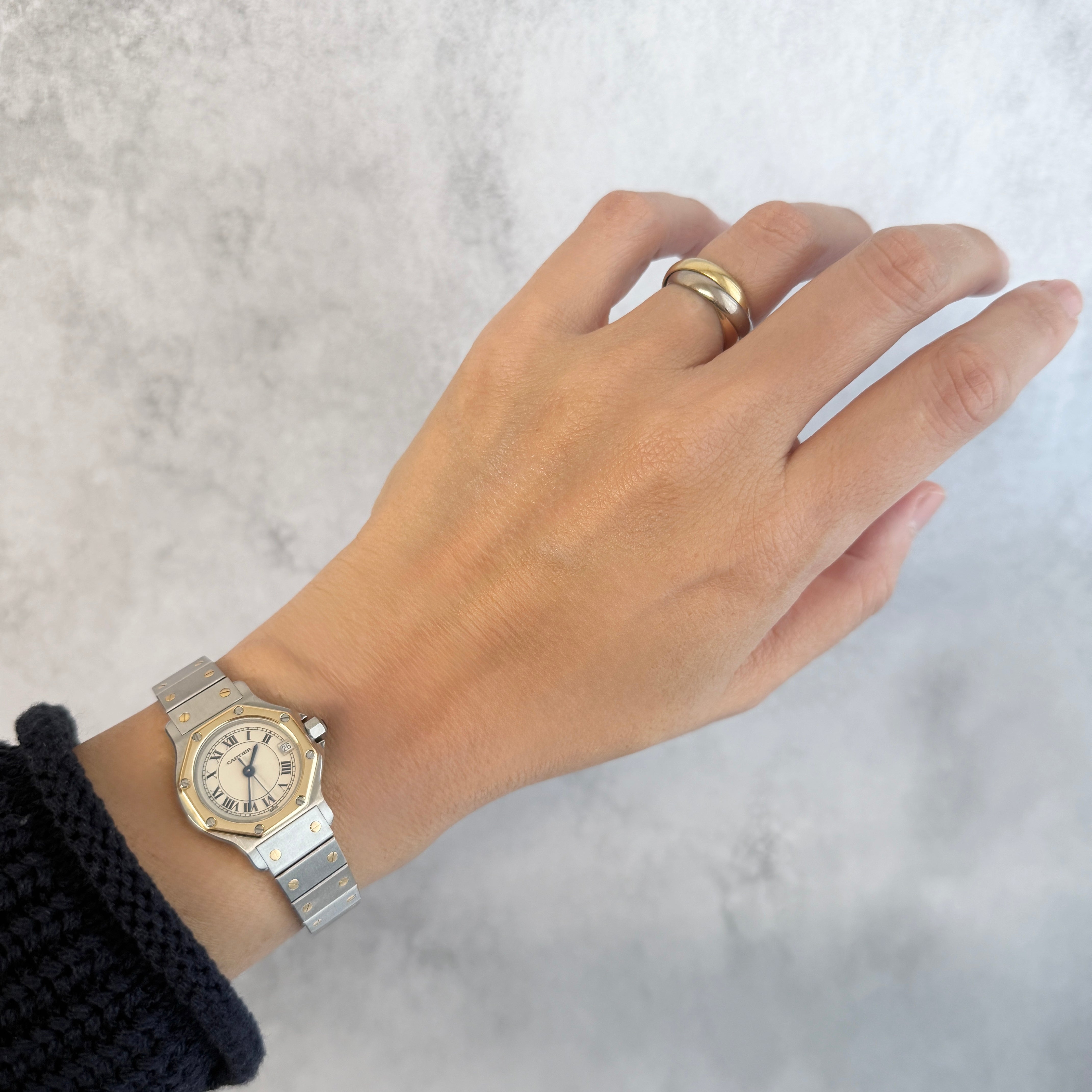【Cartier】Cartier Santos Octagon SM 18K YG x SS Quartz Model, Cartier Complete Service Performed