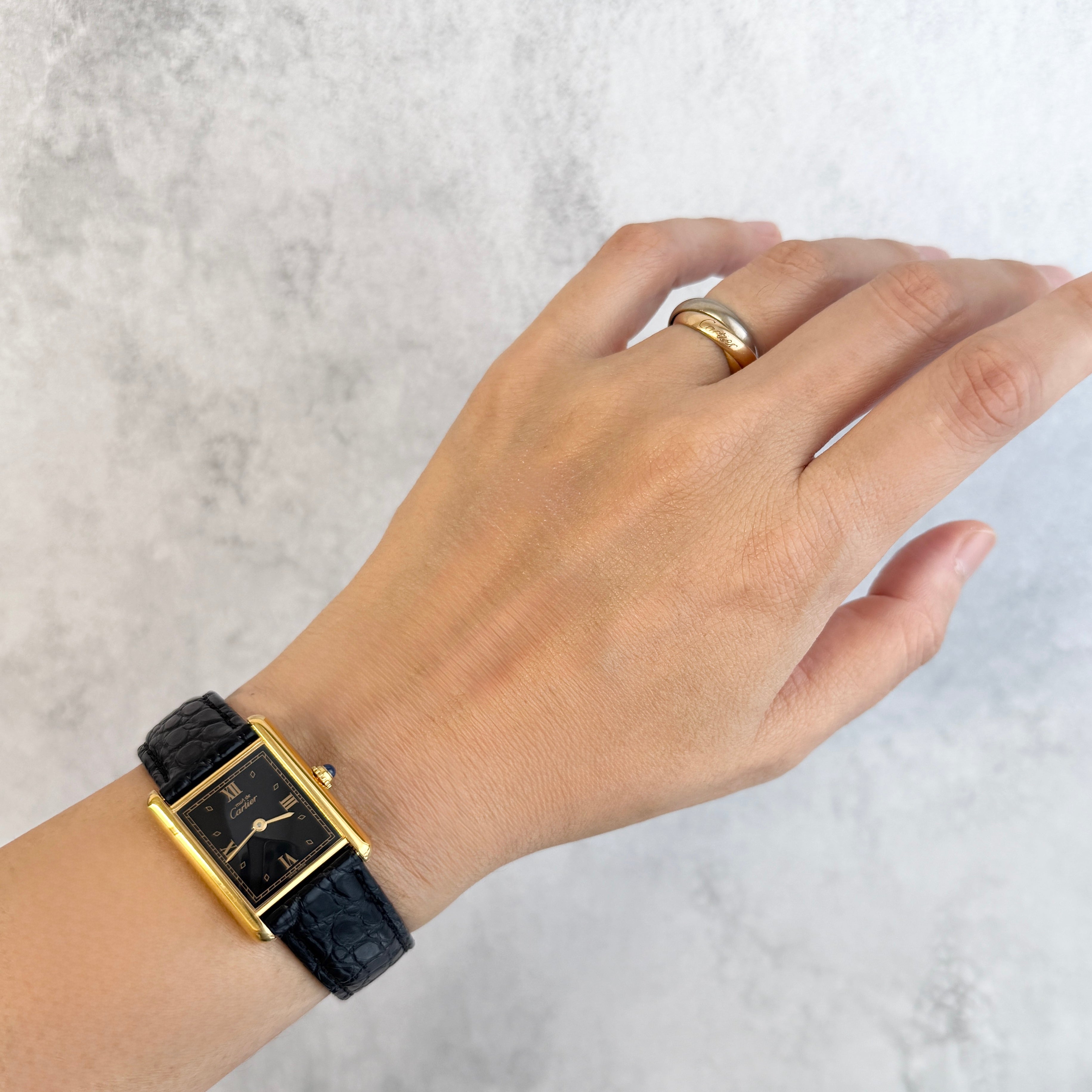 【Cartier】Must Tank LM, Black, 4 Roman numerals, with original deployant buckle, Cartier complete service completed