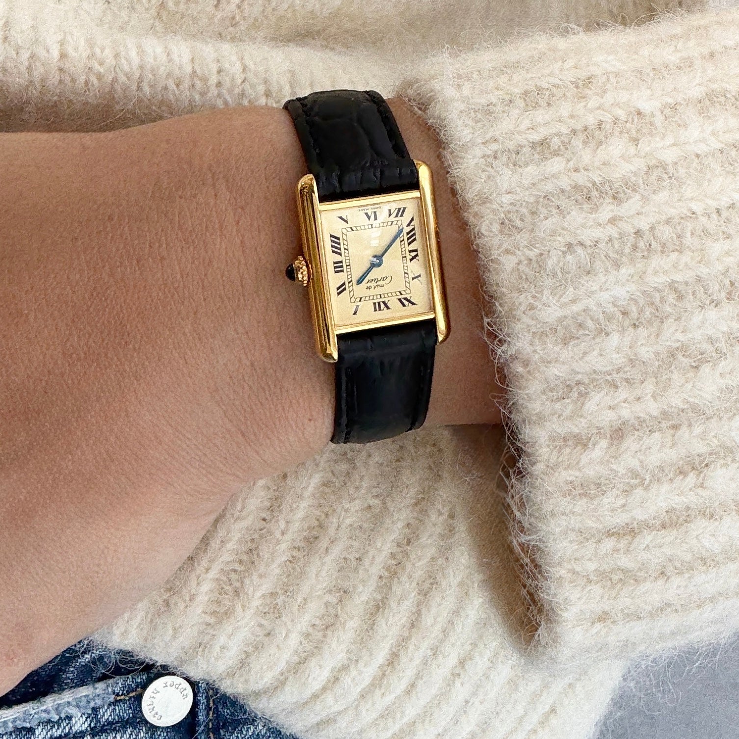 【Cartier】カルティエ マストタンクSM アイボリーローマ SWISS MADE 表記 純正尾錠付き