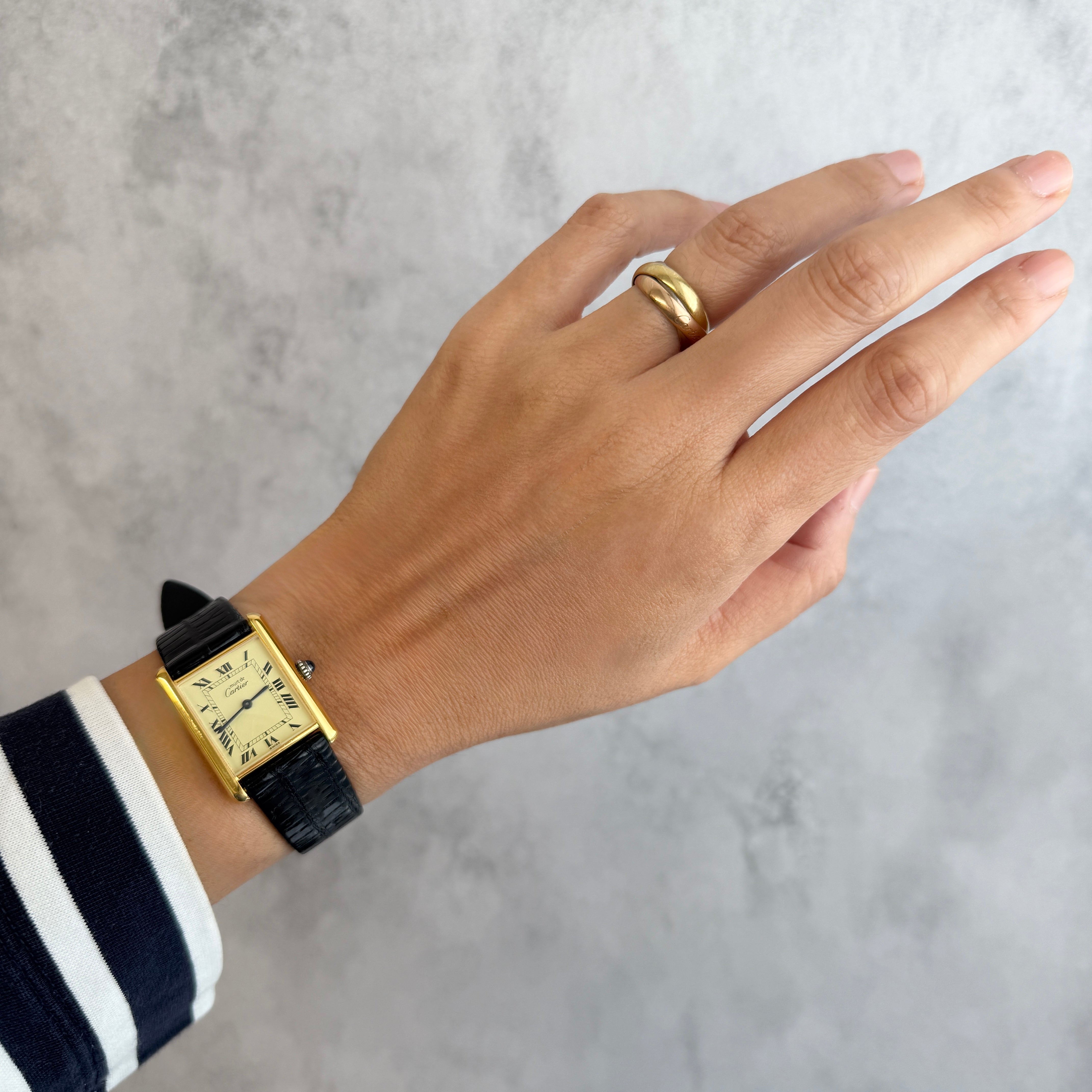 [Cartier] Cartier Must Tank LM Ivory Roman Manual Winding with Genuine Buckle