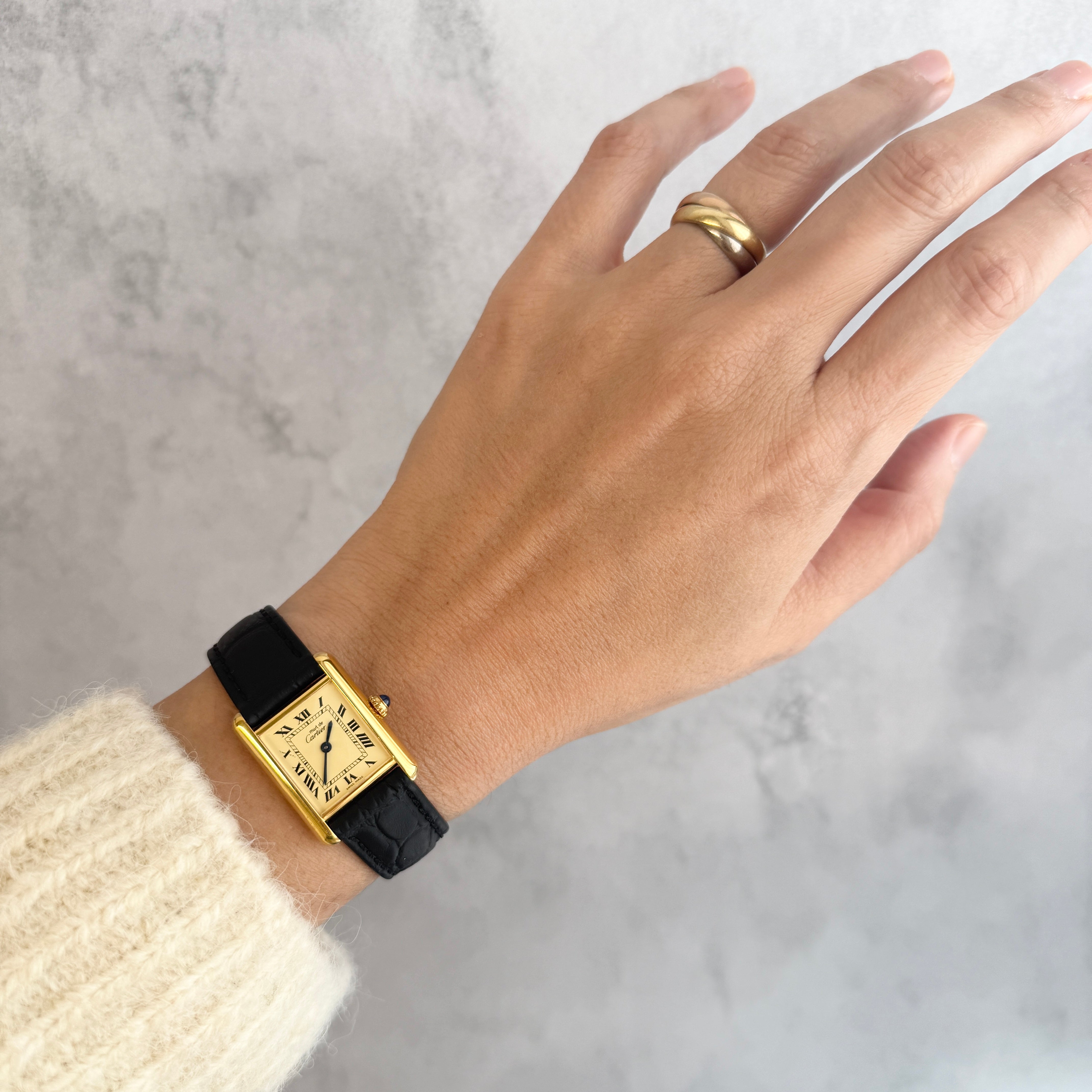 【Cartier】カルティエ マストタンクSM アイボリーローマ SWISS MADE 表記 純正尾錠付き