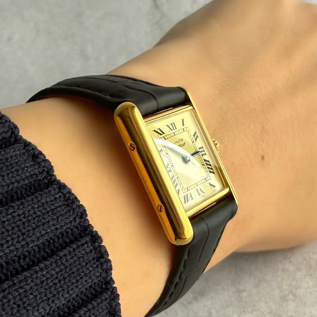 【Cartier】カルティエ マストタンクSM アイボリーローマ 純正尾錠付き