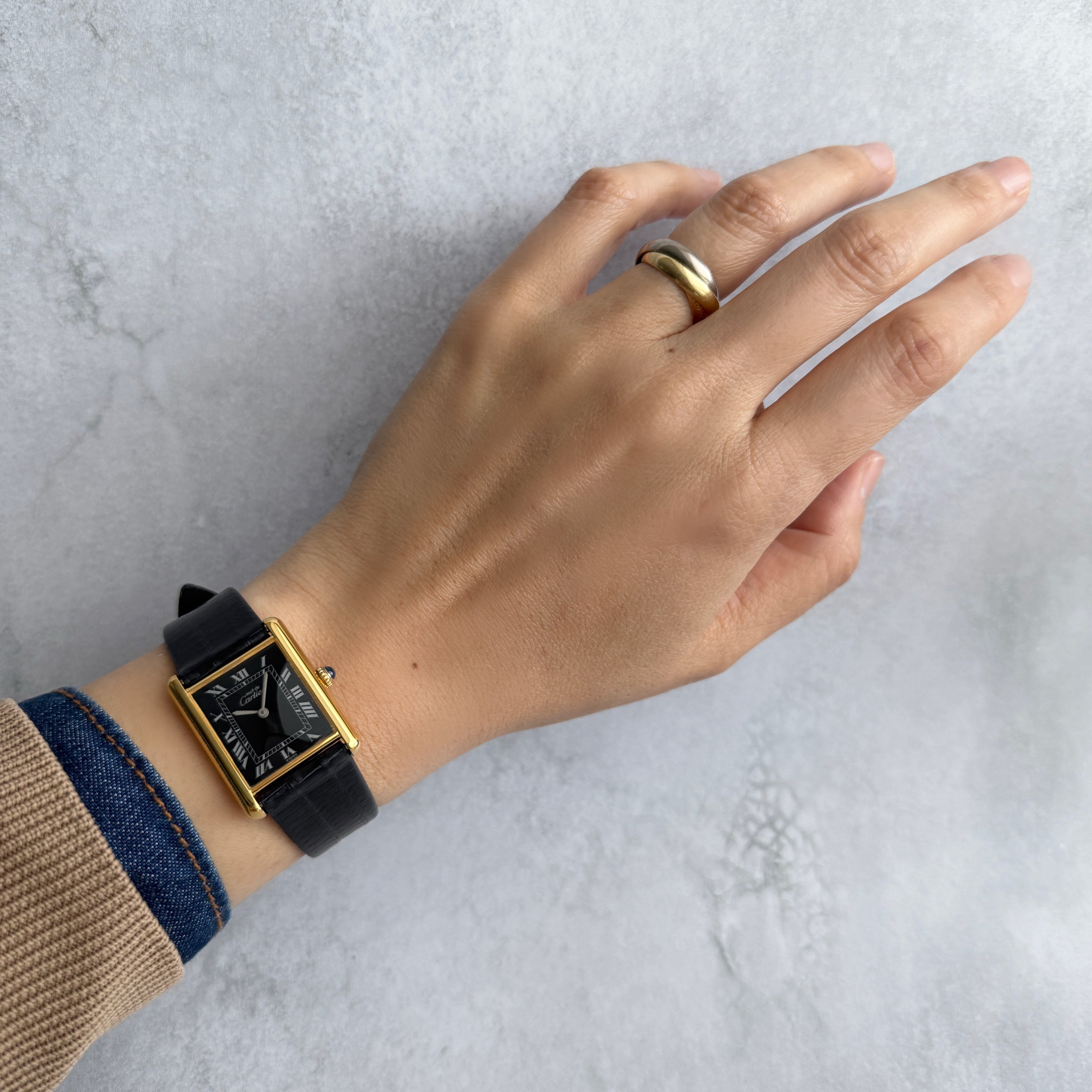 【Cartier】カルティエ マストタンクLM手巻きブラックローマ 純正尾錠付き