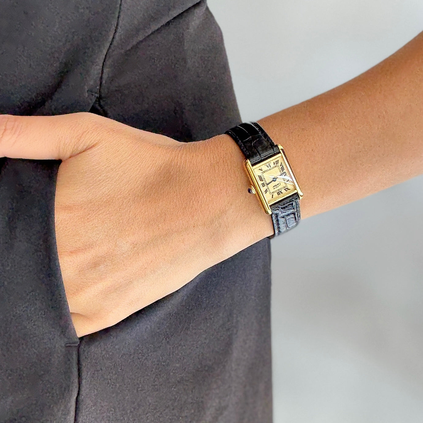 【Cartier】カルティエ マストタンクSM アイボリーローマQZ SWISS MADE 表記 純正尾錠付き