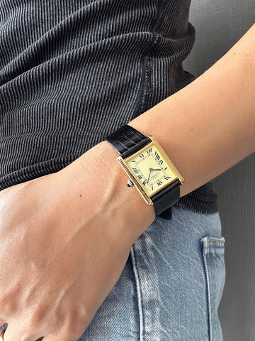 Cartier】カルティエ マストタンク LM手巻きアイボリーローマ 純正尾錠付き