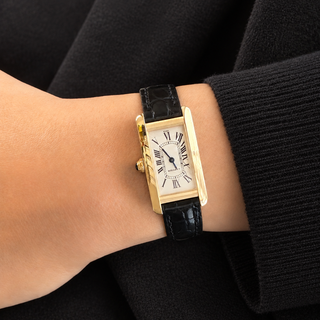 【Cartier】カルティエ タンクアメリカンSM 18KYG 純正18KYG製尾錠付き カルティエコンプリートサービス済み