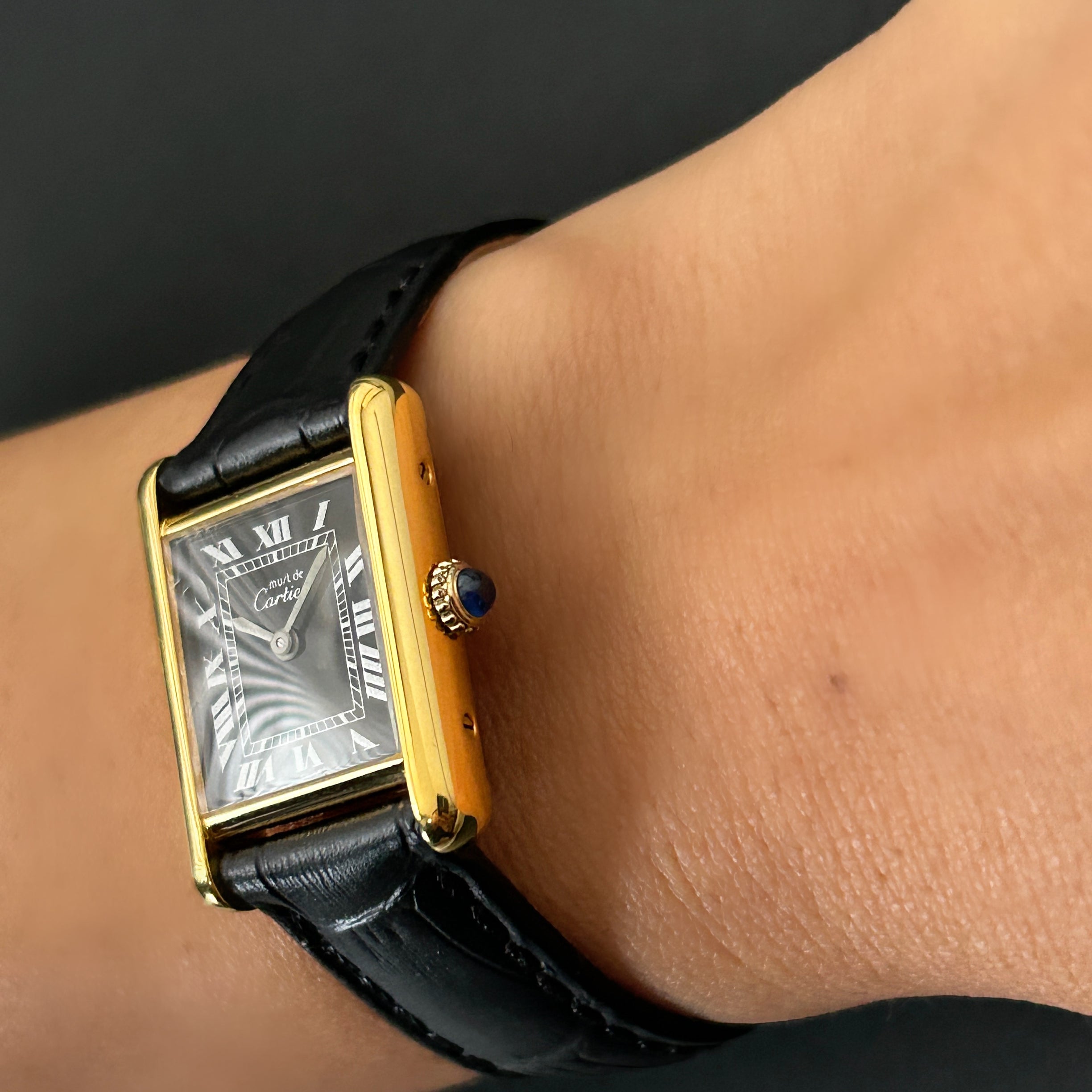 【Cartier】カルティエ<BR>マストタンク SM手巻きブラックローマ 純正尾錠付き