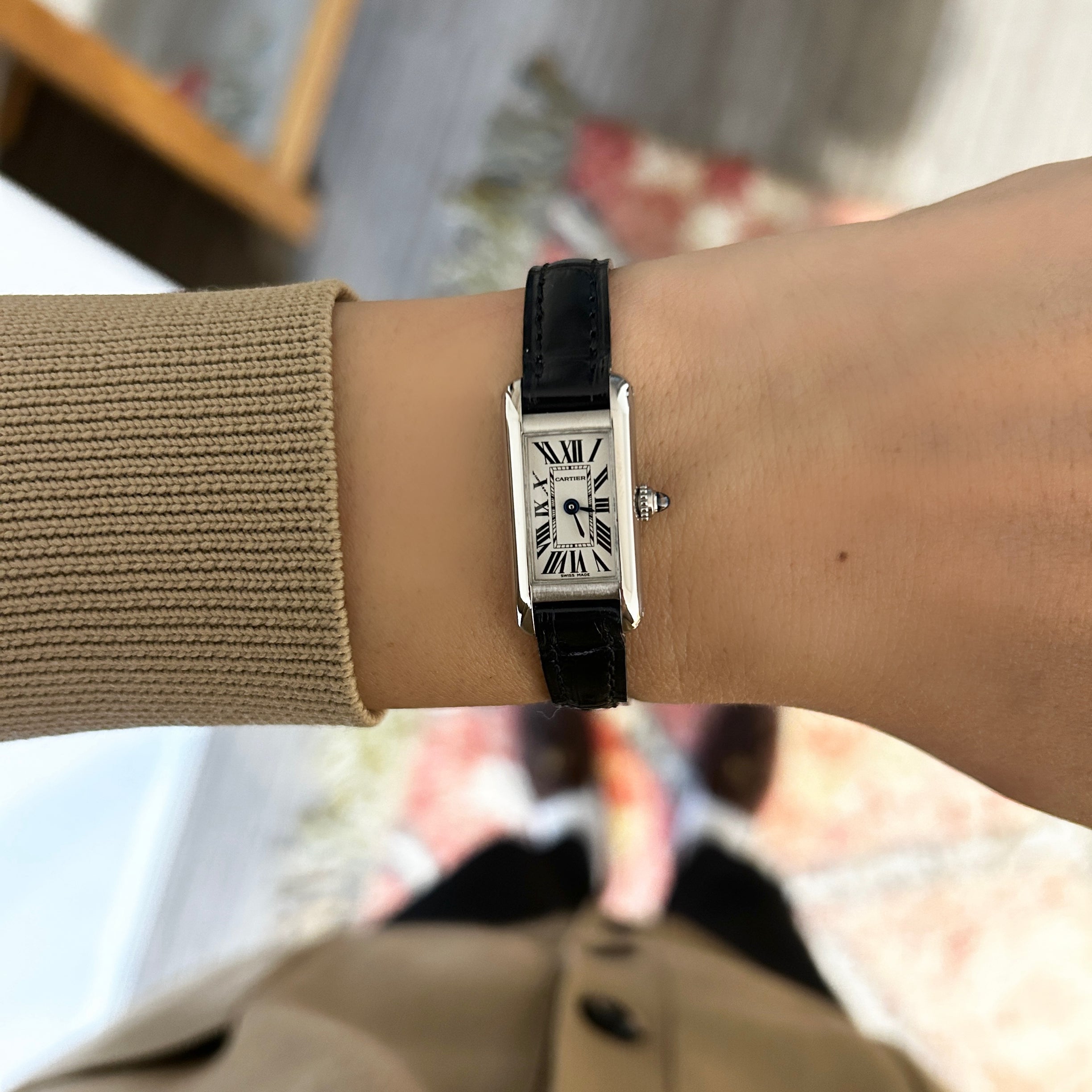 【Cartier】 カルティエ<BR>タンクアロンジェ SM 18KWG 純正18KWG製尾錠付き