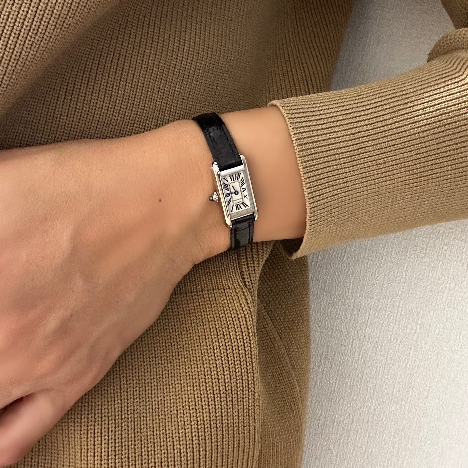 【Cartier】 カルティエ<BR>タンクアロンジェ SM 18KWG 純正18KWG製尾錠付き