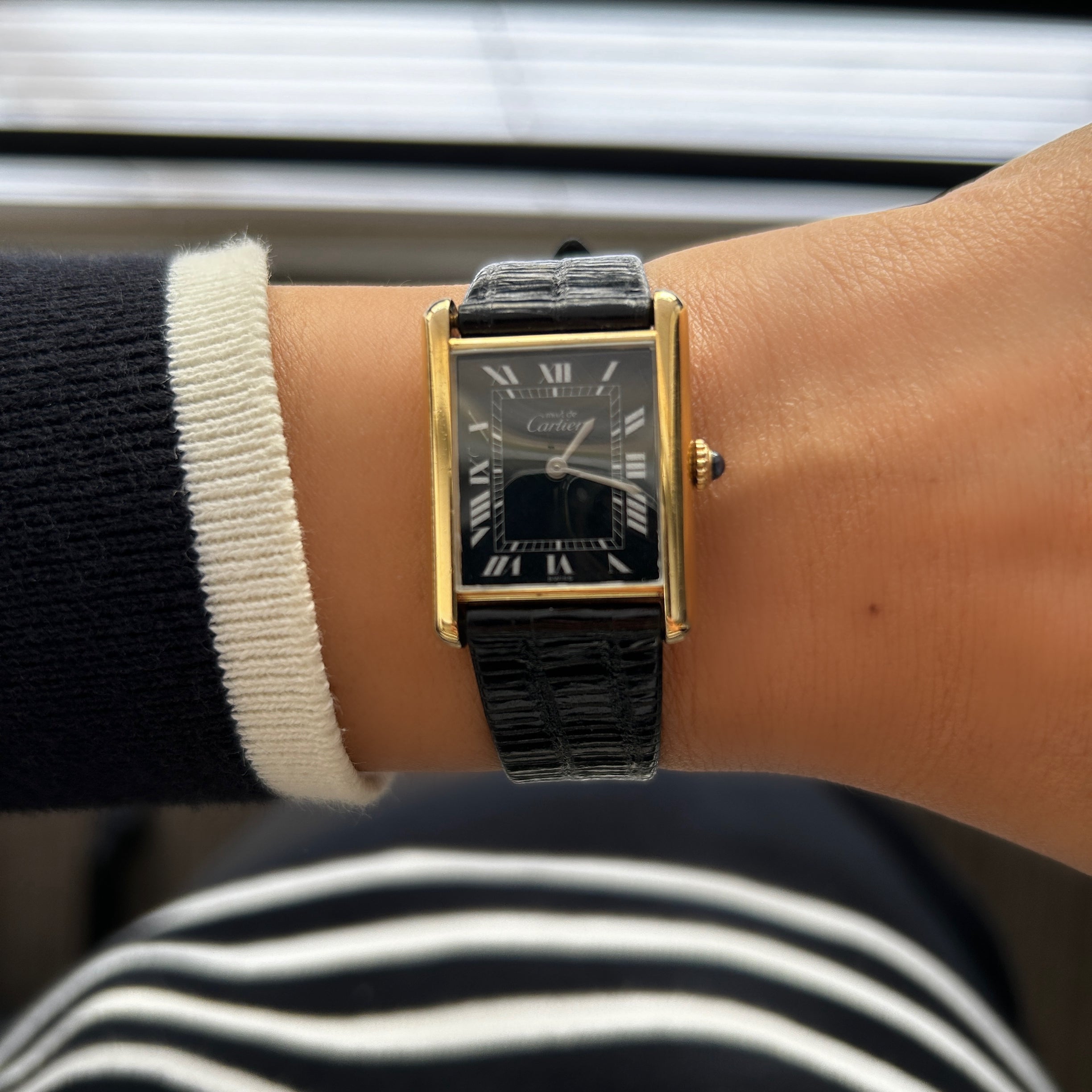 [Cartier] Cartier<br> Mast Tank LM Hand-wound Black Roma with accessories